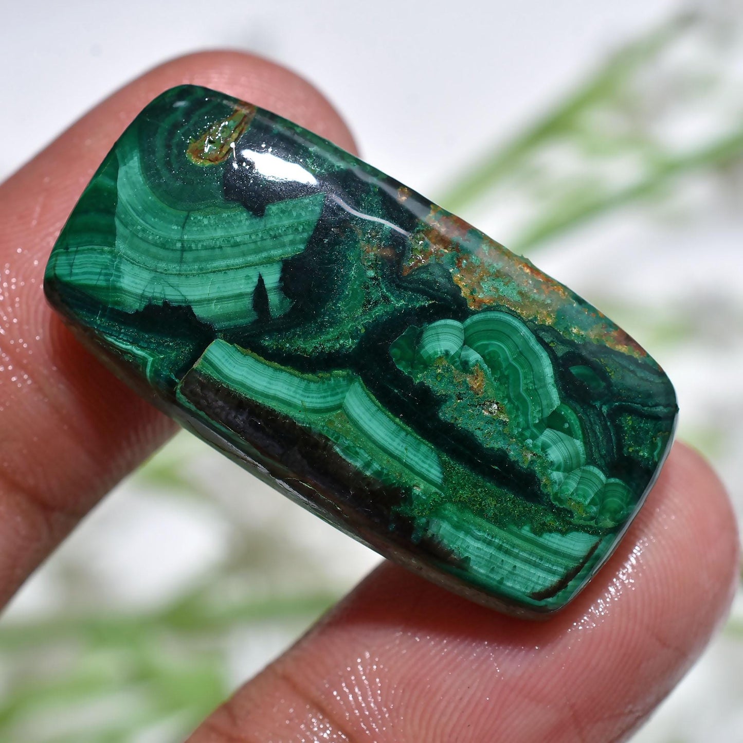 Rare Designer Malachite Crystal Stone – Natural Rectangle Malachite Cabochon