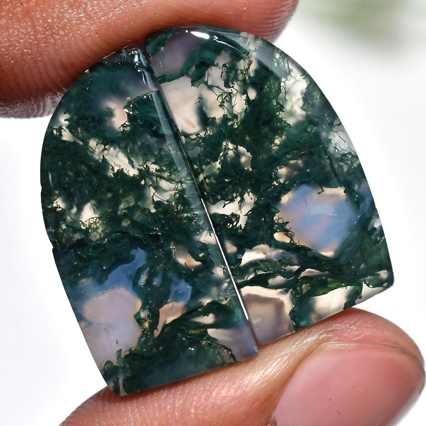 Beautiful Moss Agate Gemstone Pair for Earrings – Wholesale Loose Cabochons for Custom Jewelry