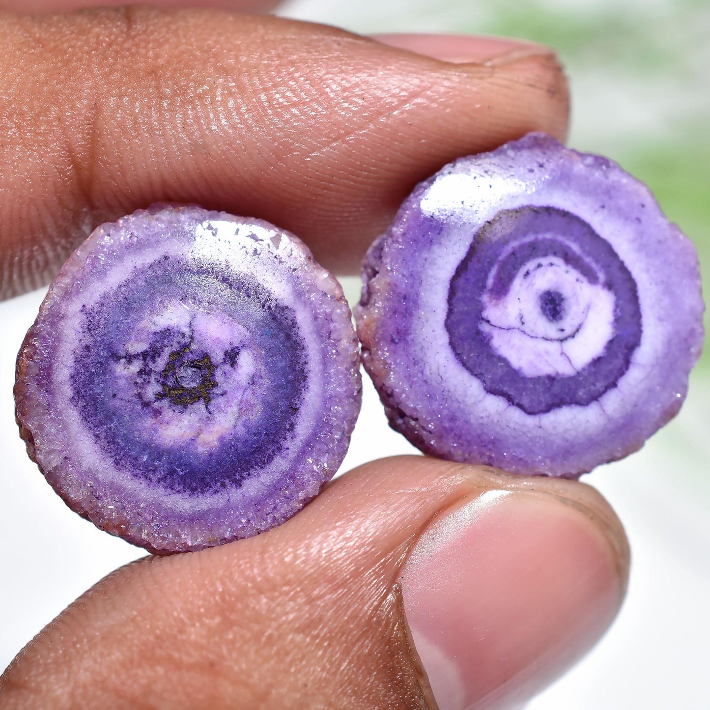 Elegant Stalactite Solar Agate Set, Purple Quartz Round Earring Pair