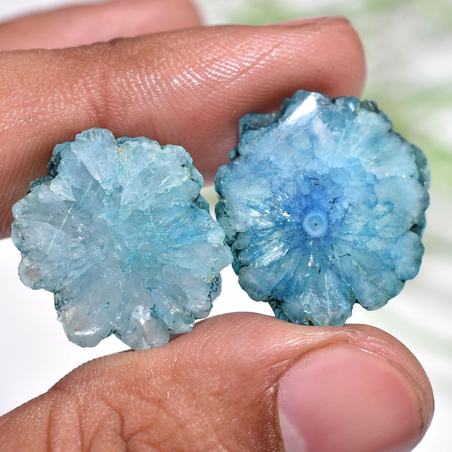 Multicolor Solar Quartz Pair - Round Stalactite Slices