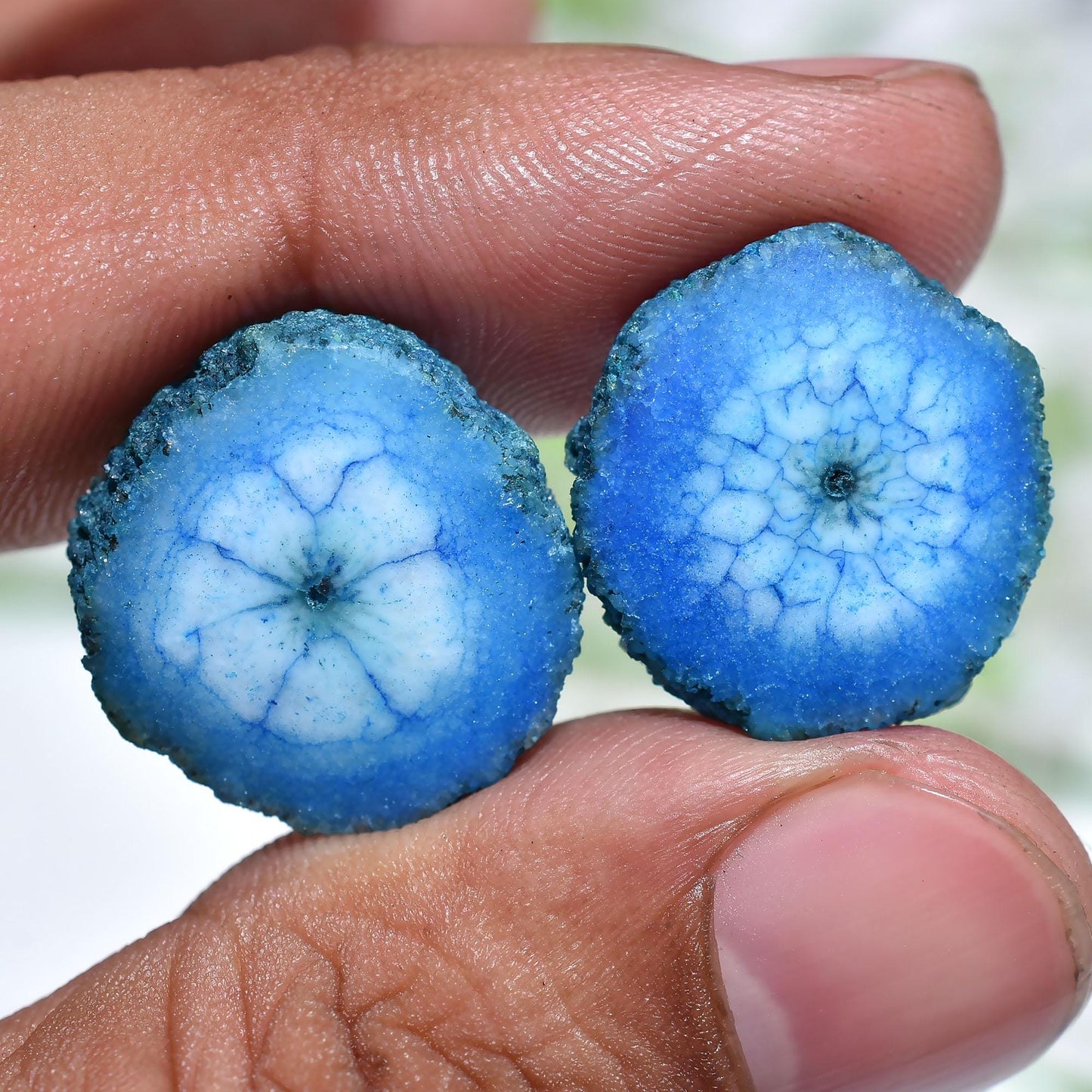 Multicolor Solar Quartz Pair - Round Stalactite Slices