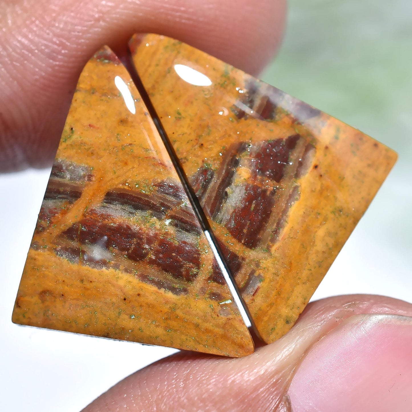 Mookaite Jasper Cabochon Pair – Oval Fancy Shaped Smooth Polished Stones for Jewelry Making