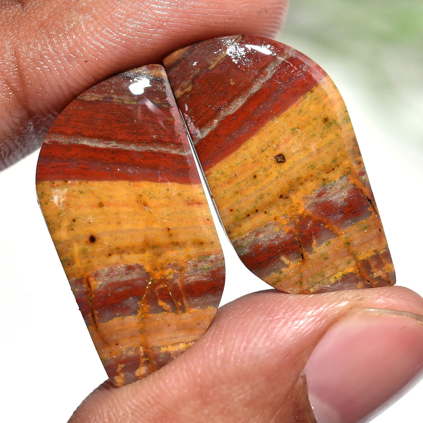 Mookaite Jasper Cabochon Pair – Oval Fancy Shaped Smooth Polished Stones for Jewelry Making