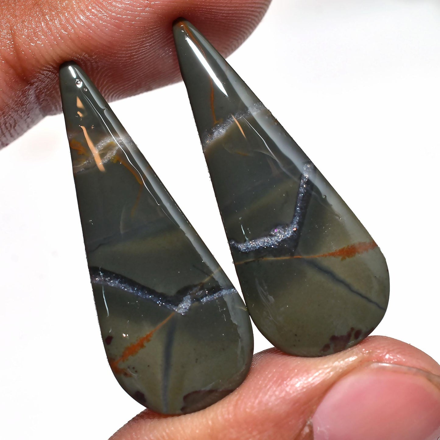 Natural Bloodstone Gemstone Pair, Teardrop Matched Earring Stones