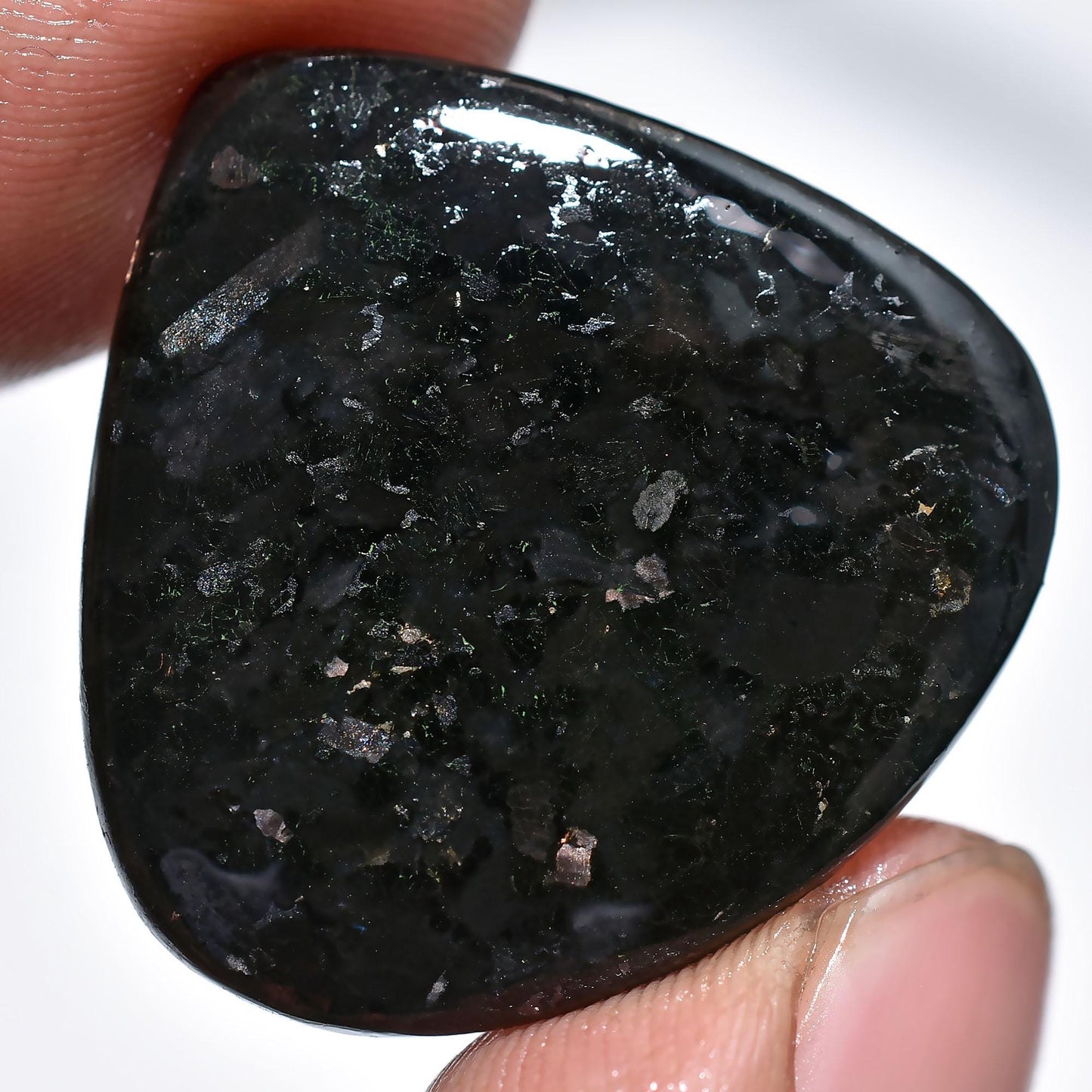 Natural Nuummite Cabochon – Smooth Flat Back Gemstone for Jewelry Making