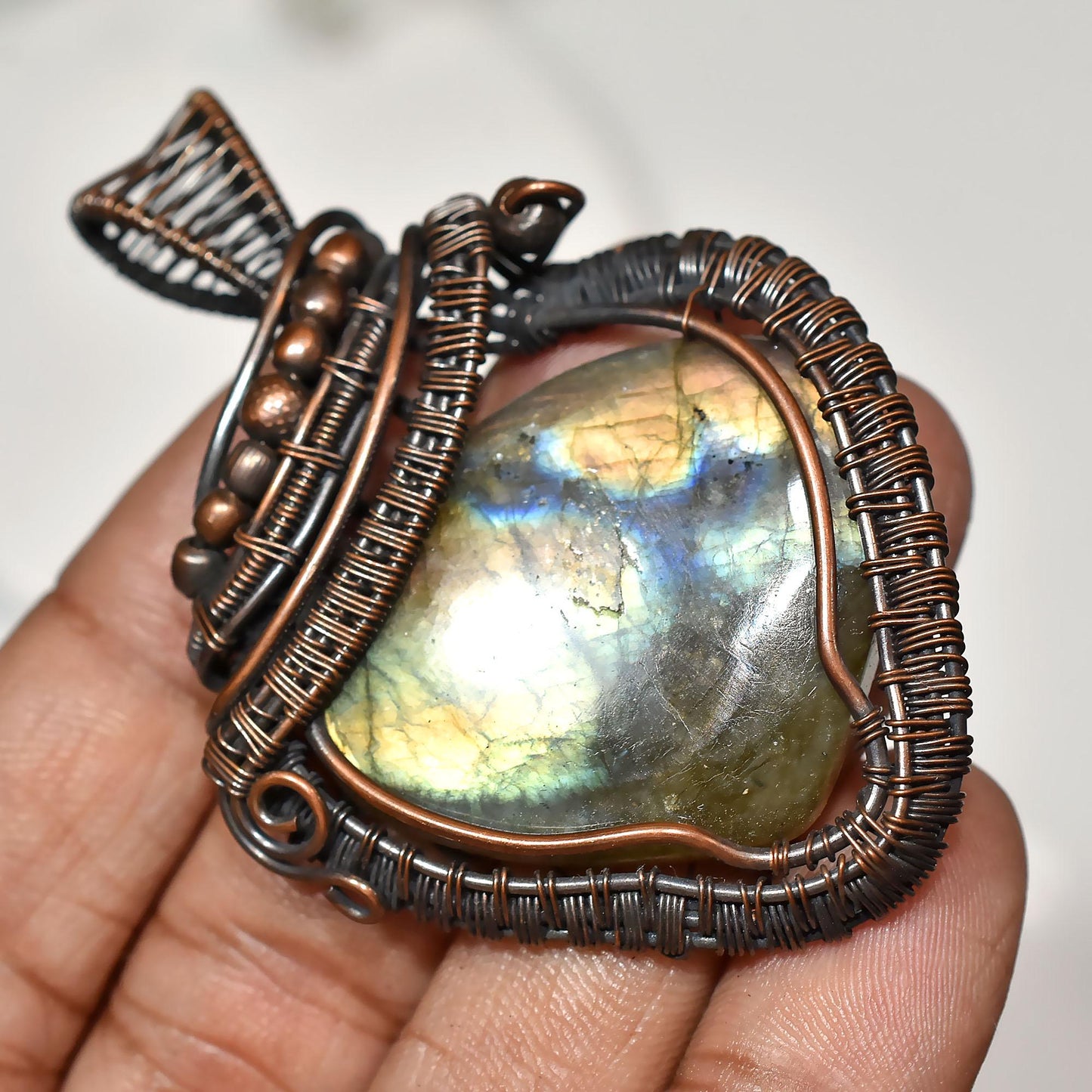 Amazing Designer Labradorite Gemstone Copper Wire Wrap Pendant – Rainbow Fire Crystal Wholesale Jewelry