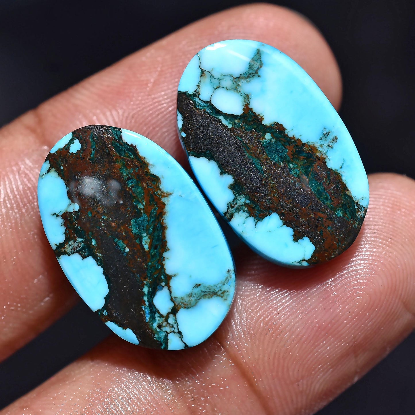 Blue Turquoise Wild Horse Cabochon Pair – Oval Dyed Healing Crystals