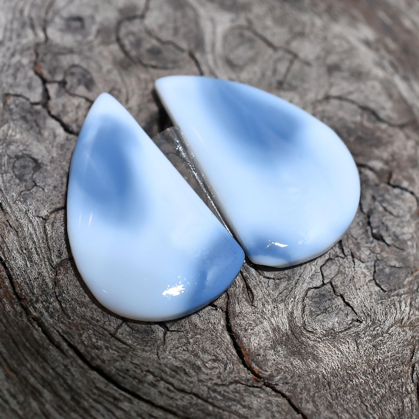 Rare Blue Opal Earrings Pair, Natural Peruvian Opal Cabochons