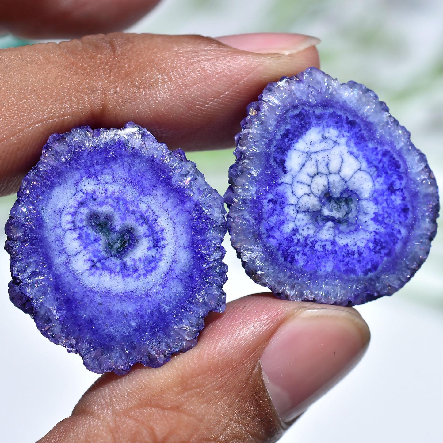 Solar Quartz Matched Pair Cabochon – Round Geode Stalactite Slices for Earring