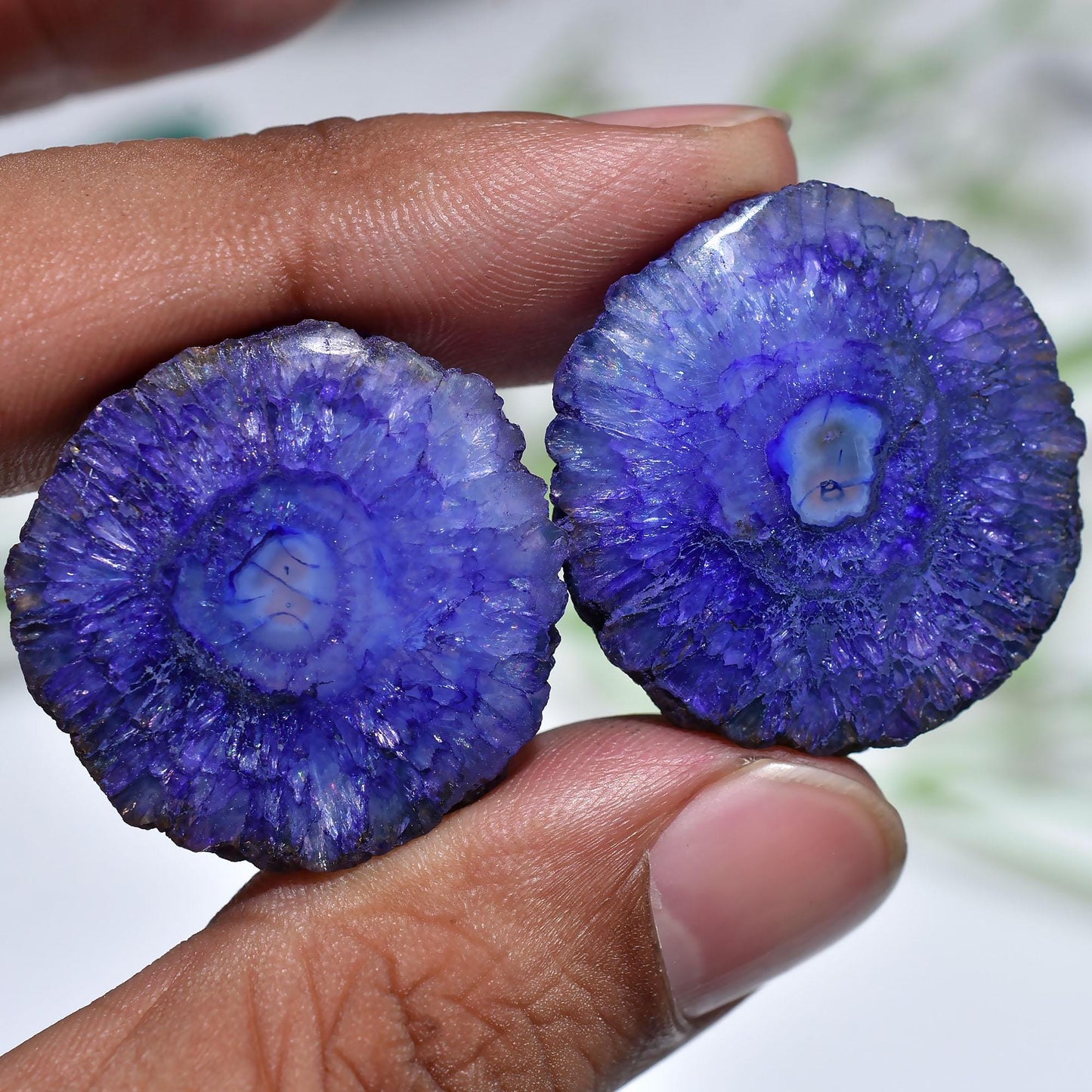 Round Solar Quartz Pair Gemstone – Geode Agate Stalactite Slice, Dyed Solar Quartz for Earrings