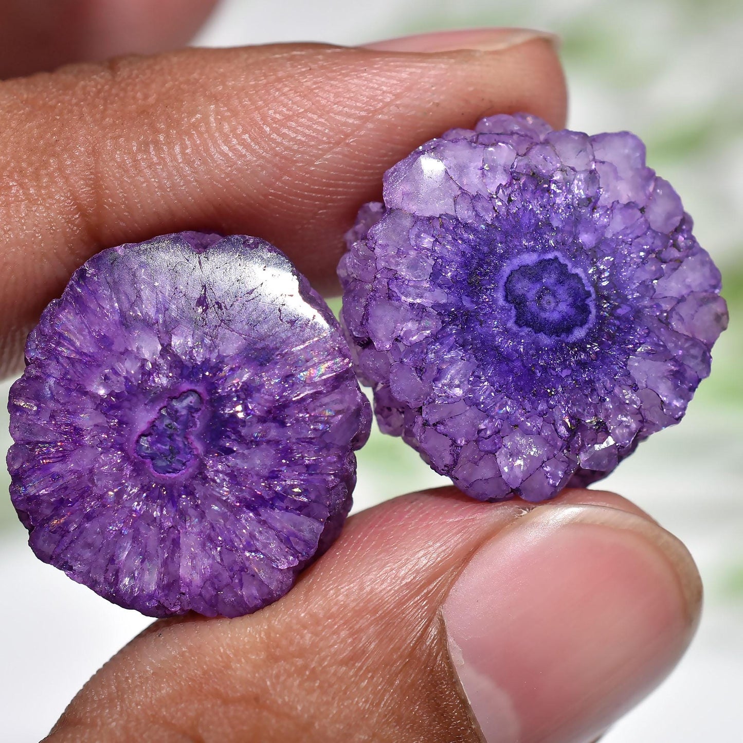 Purple Solar Quartz Earring Pair – Stalactite Gemstone Slices for Jewelry