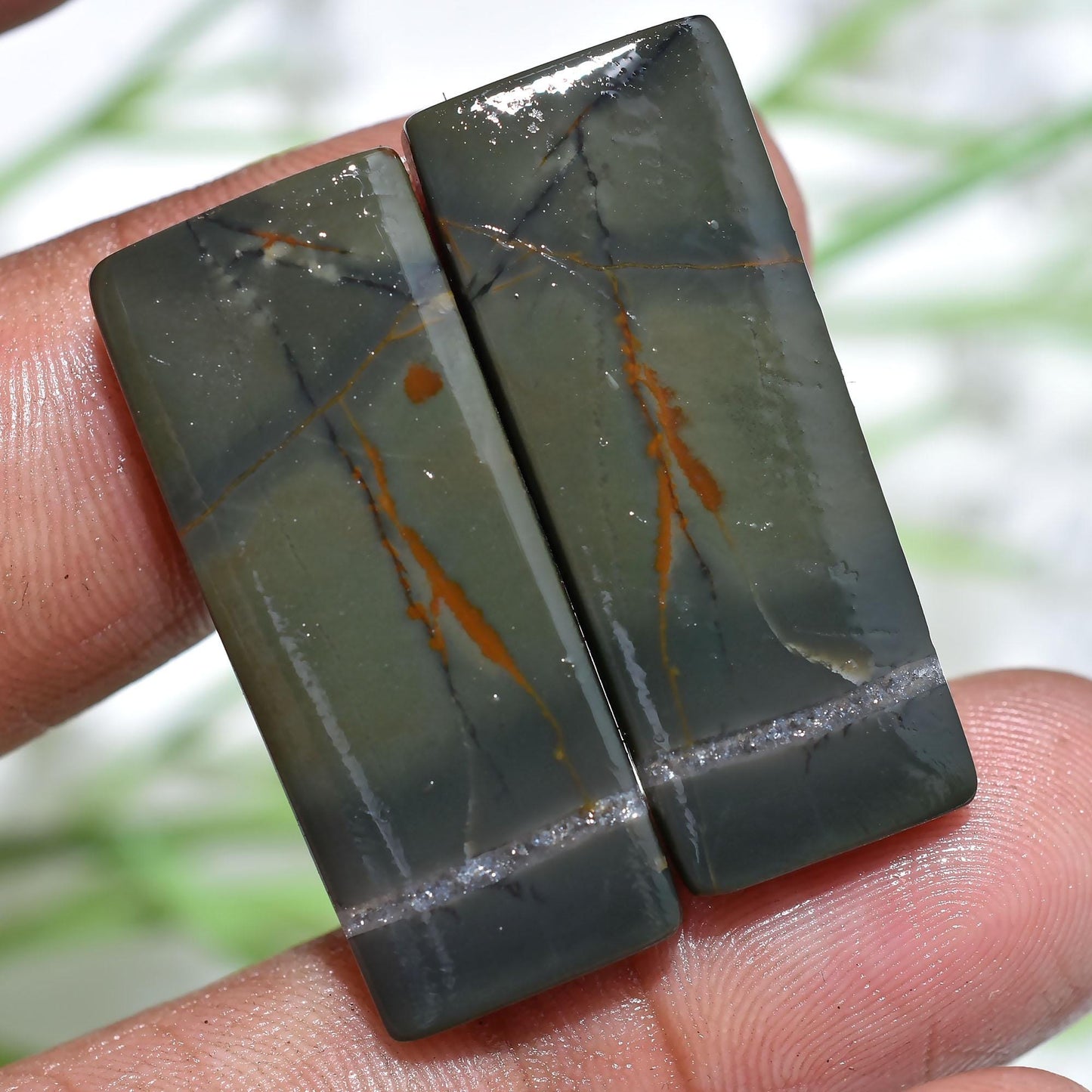 100% Natural Bloodstone Pair – Flat Back Smooth Cabochons Set