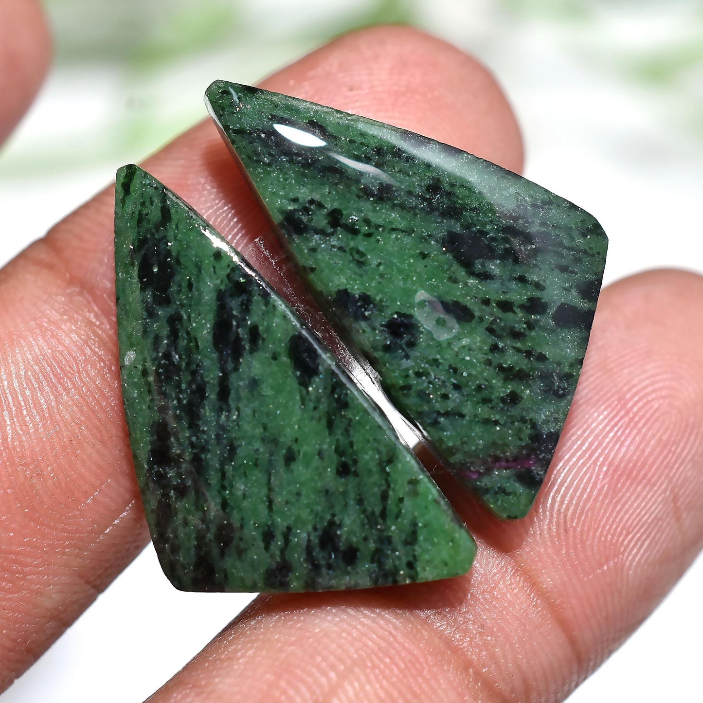 Wholesale Ruby Zoisite Pair - Green Ruby Zoisite Cabochon, Smooth Earring Pair