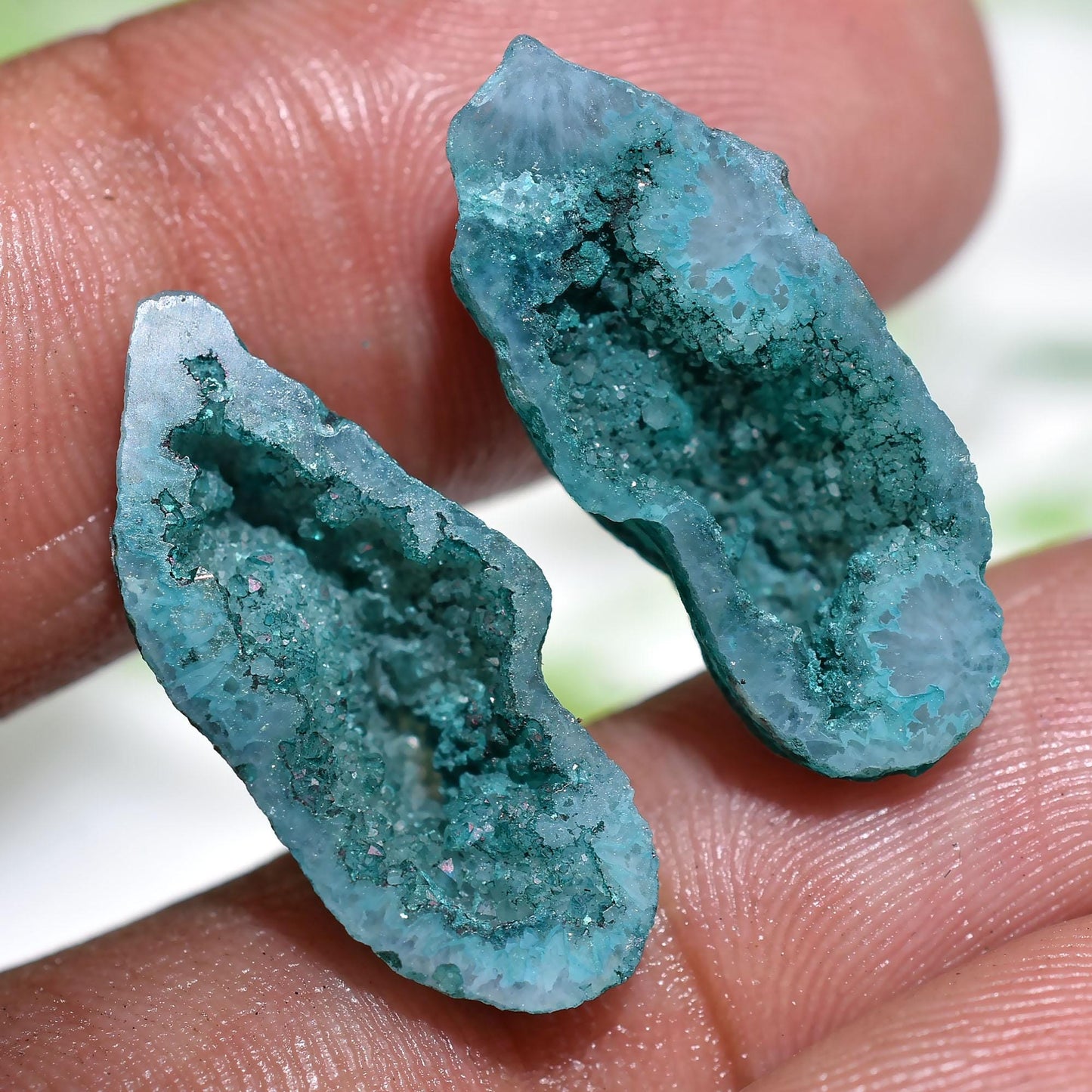 Blue Window Druzy Geode Pair – Blue Solar Quartz Agate Slice Matched Pair for Earrings