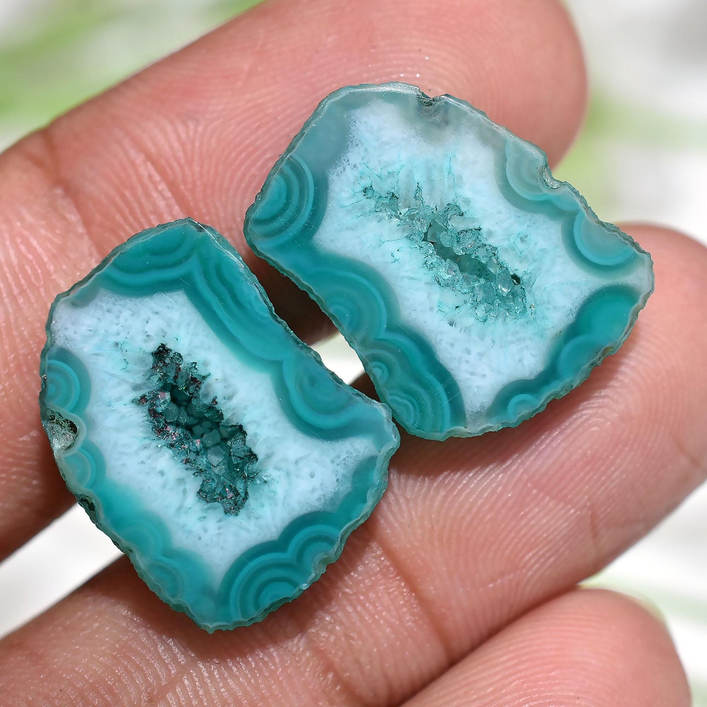 Blue Window Druzy Geode Pair – Blue Solar Quartz Agate Slice Matched Pair for Earrings