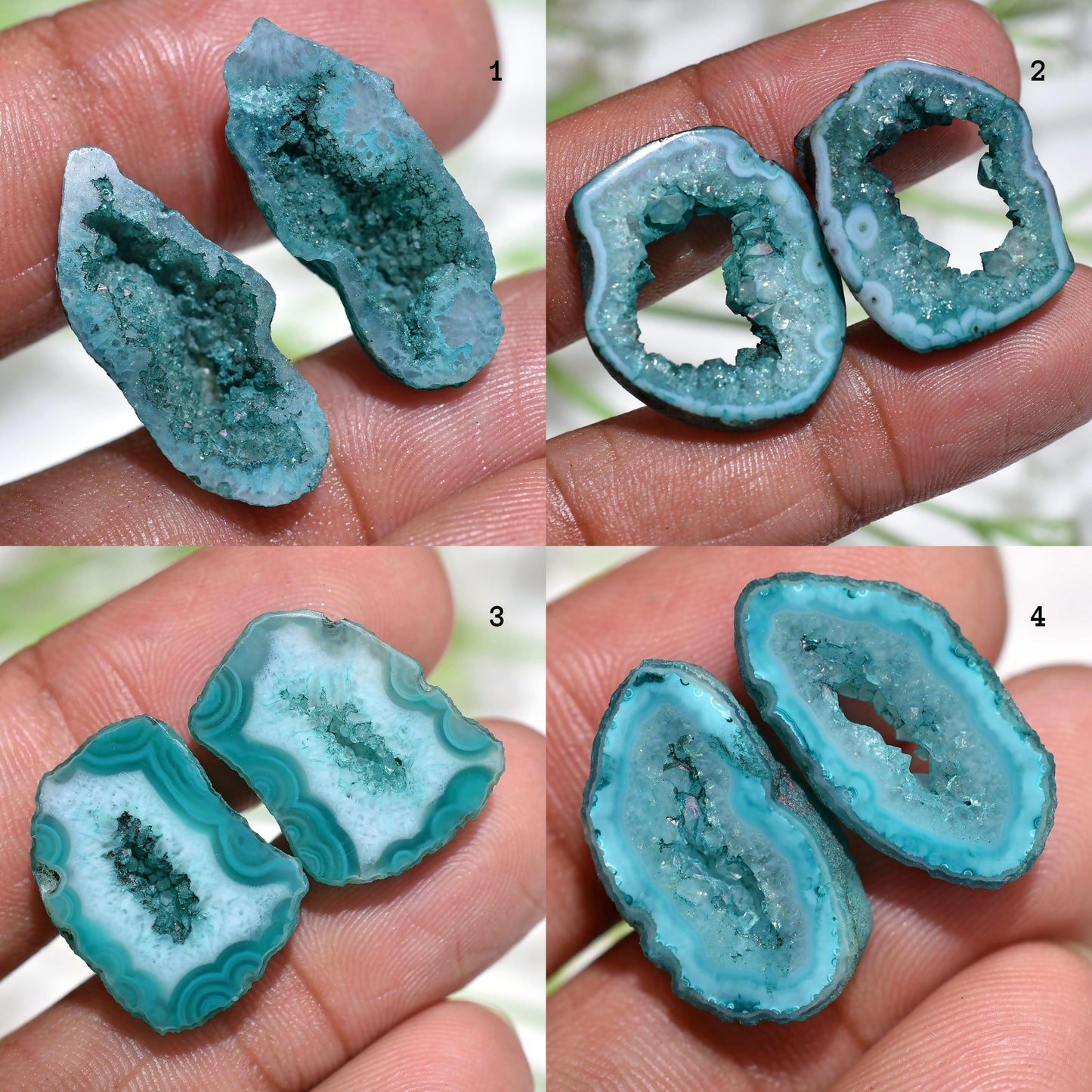 Blue Window Druzy Geode Pair – Blue Solar Quartz Agate Slice Matched Pair for Earrings