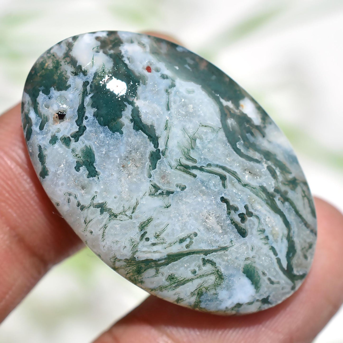 Green Moss Agate Cabochon – Natural Oval Shaped Agate Gemstone for Jewelry