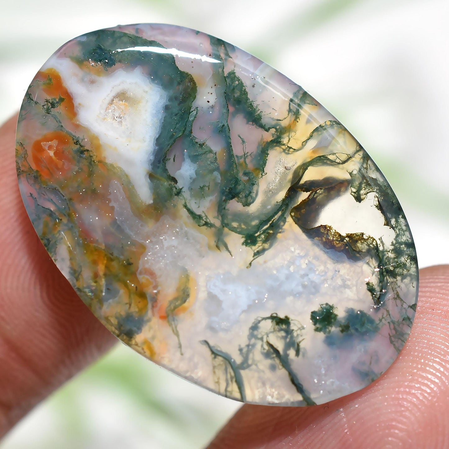 Attractive Oval Moss Agate Stone – Natural Druzy Agate Smooth Cabochon for Pendant