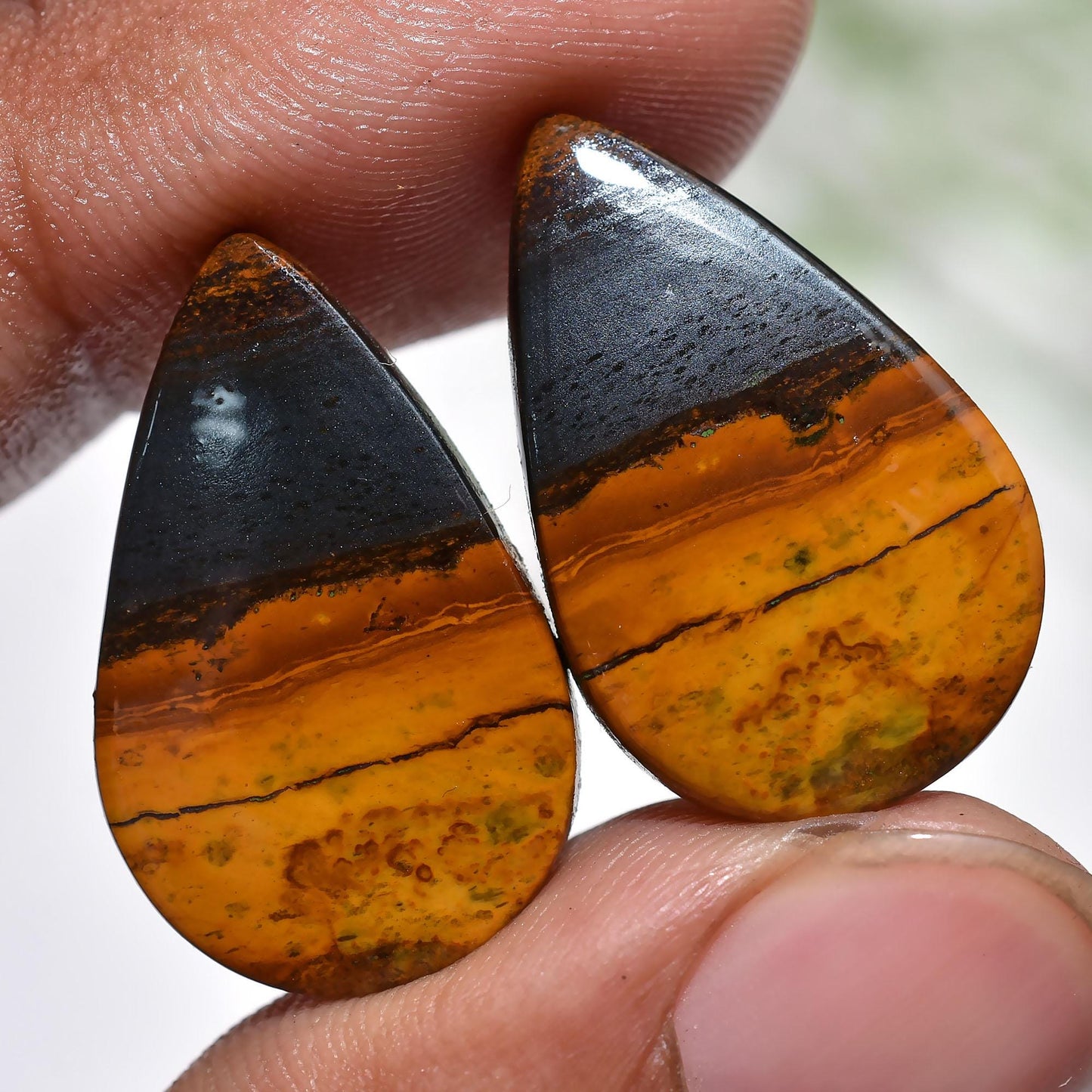 Iron Tiger Eye Pair Gemstone - Pear Shaped Smooth Matched Earrings Pair