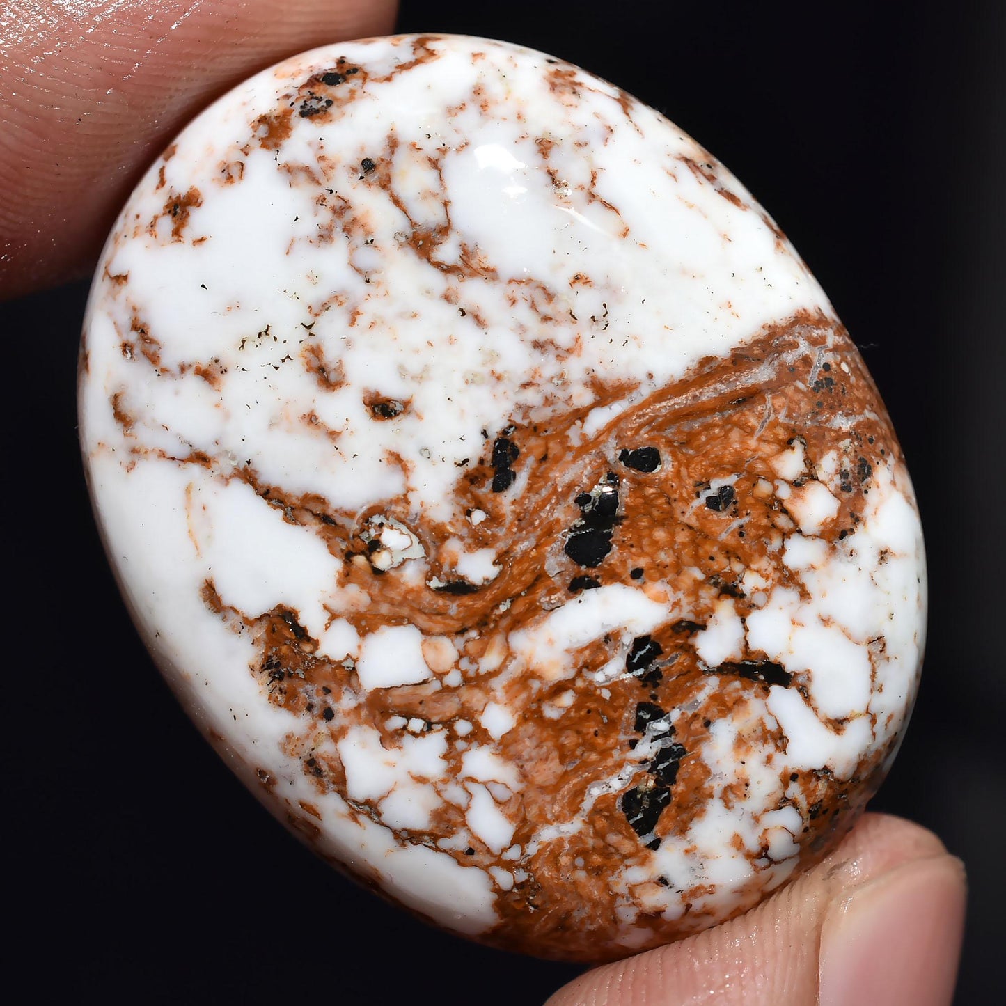 Wild Horse Stone Oval Cabochon - White & Brown Polished Magnesite for Wire-Wrap Pendants