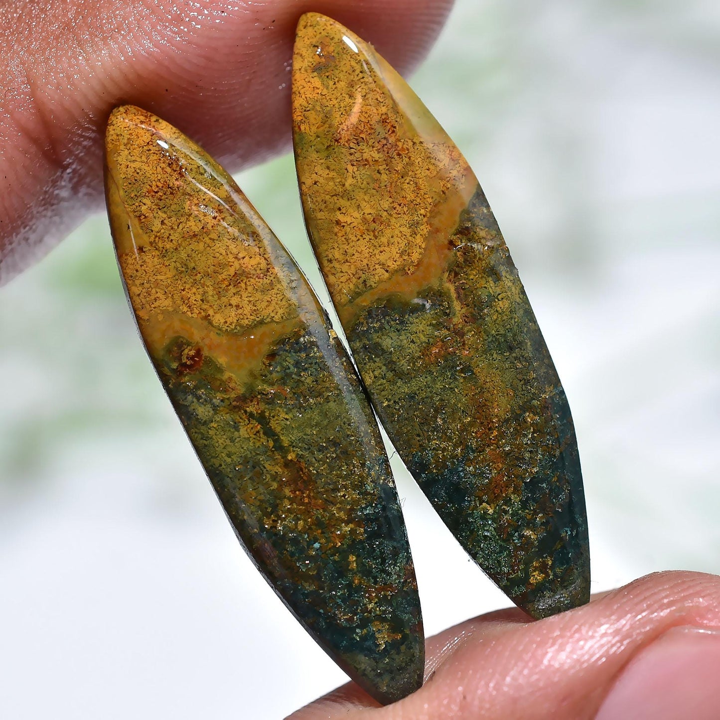 Exquisite Bloodstone Earring Pair – Marquise Shape Cabochon Gemstones