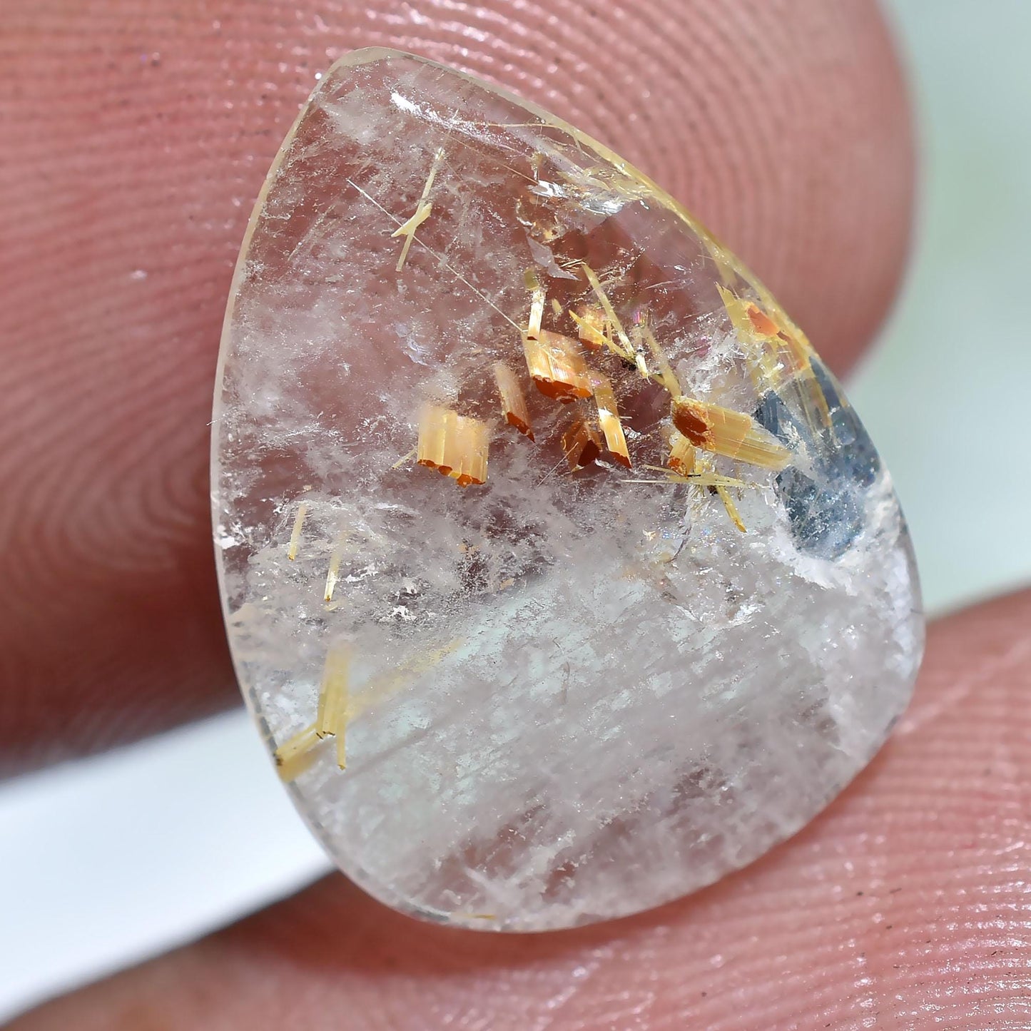 Natural Golden Rutile Crystals - Pear Shaped Smooth Stones Wholesale Flat Back Gemstone