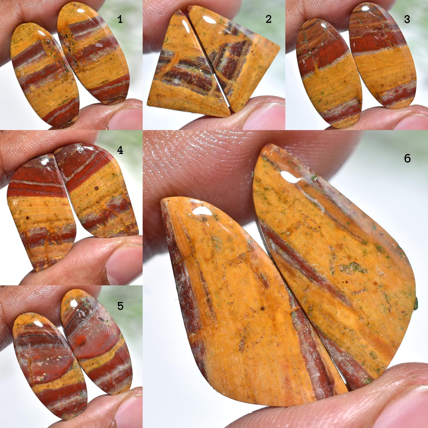 Mookaite Jasper Cabochon Pair – Oval Fancy Shaped Smooth Polished Stones for Jewelry Making