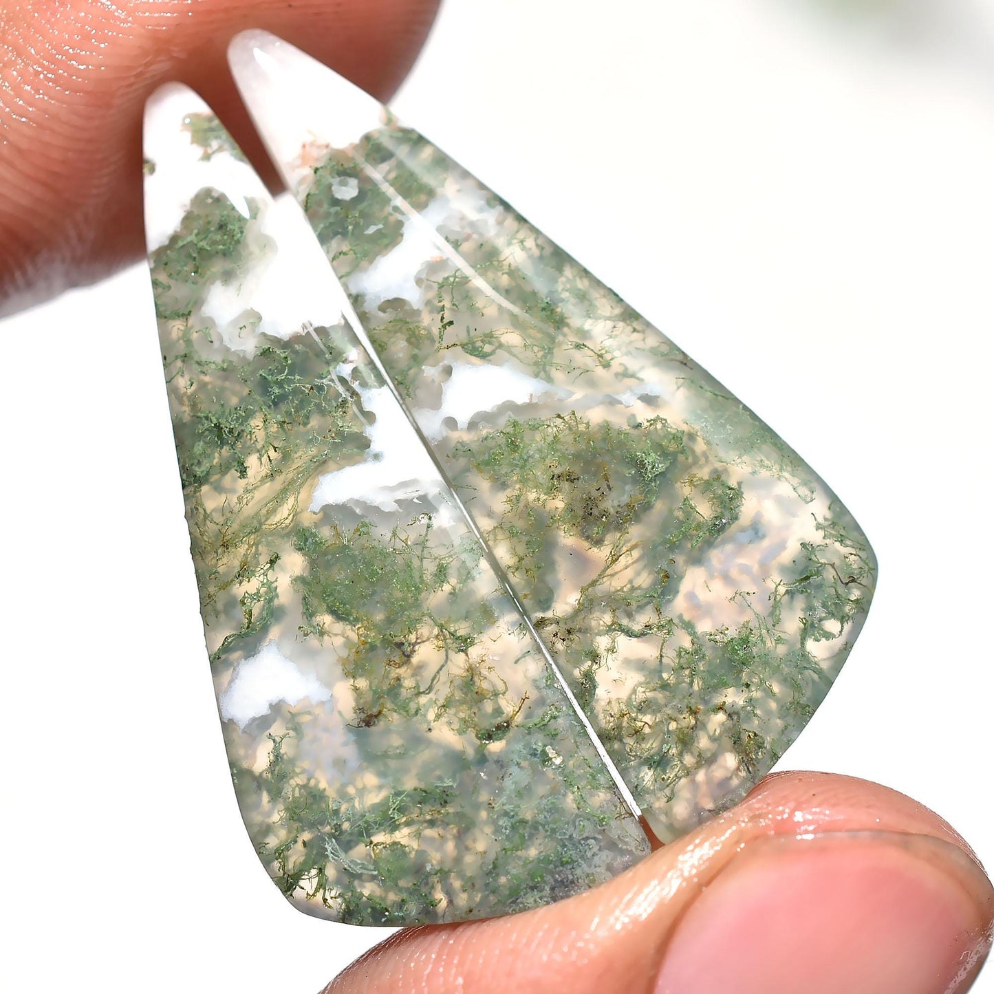 Unique Green Gemstones, Natural Moss Agate Loose Earring Pair, Wholesale Cabochons