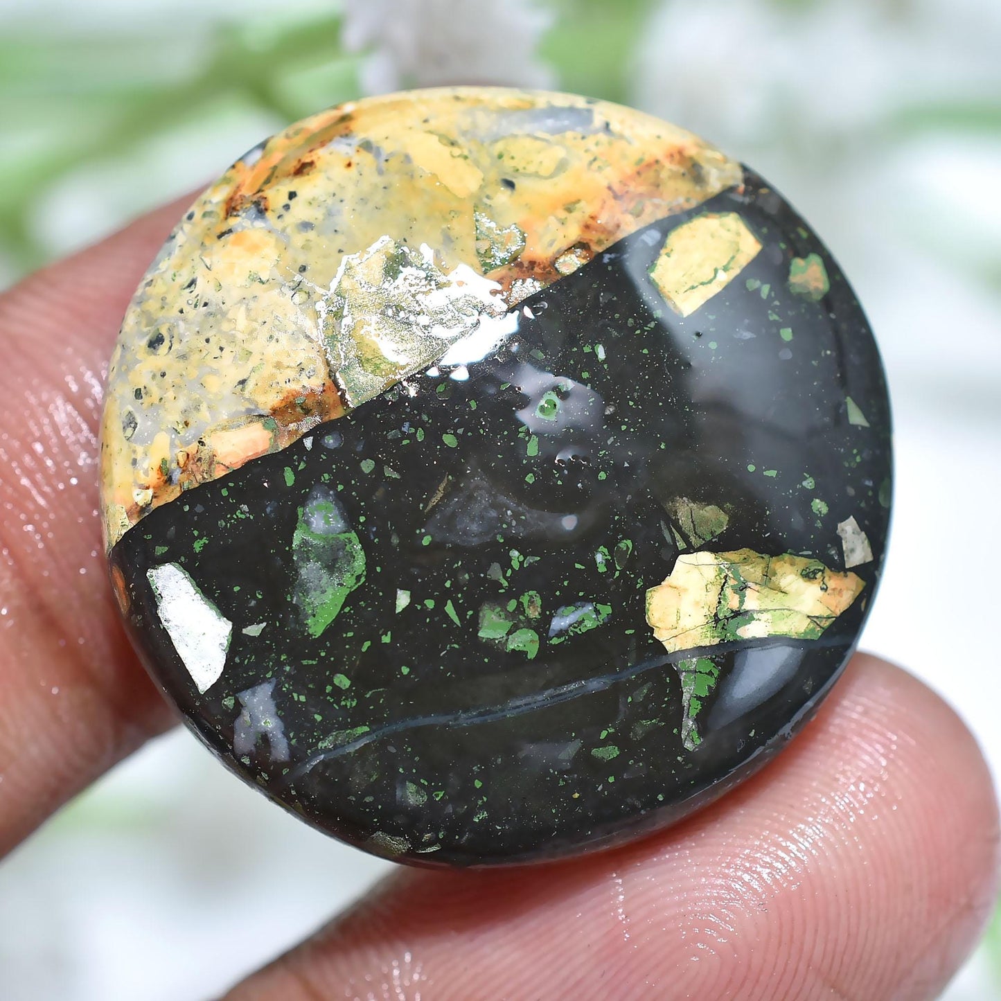 Attractive Maligano Jasper Cabochon – Round, Smooth Flatback Gemstone for Pendant Making