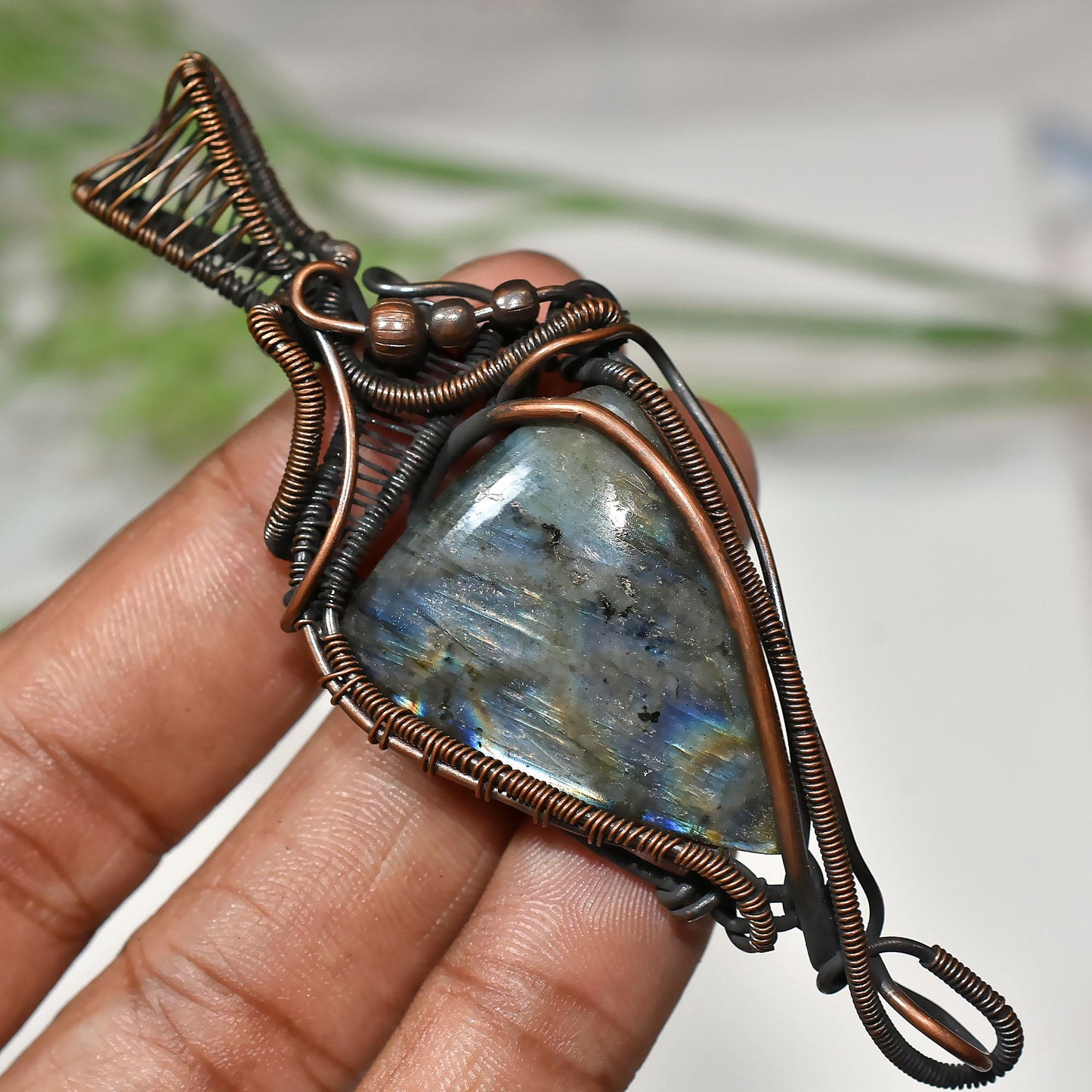 Amazing Designer Labradorite Gemstone Copper Wire Wrap Pendant – Rainbow Fire Crystal Wholesale Jewelry