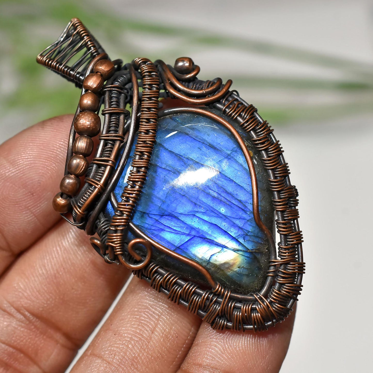 Amazing Designer Labradorite Gemstone Copper Wire Wrap Pendant – Rainbow Fire Crystal Wholesale Jewelry