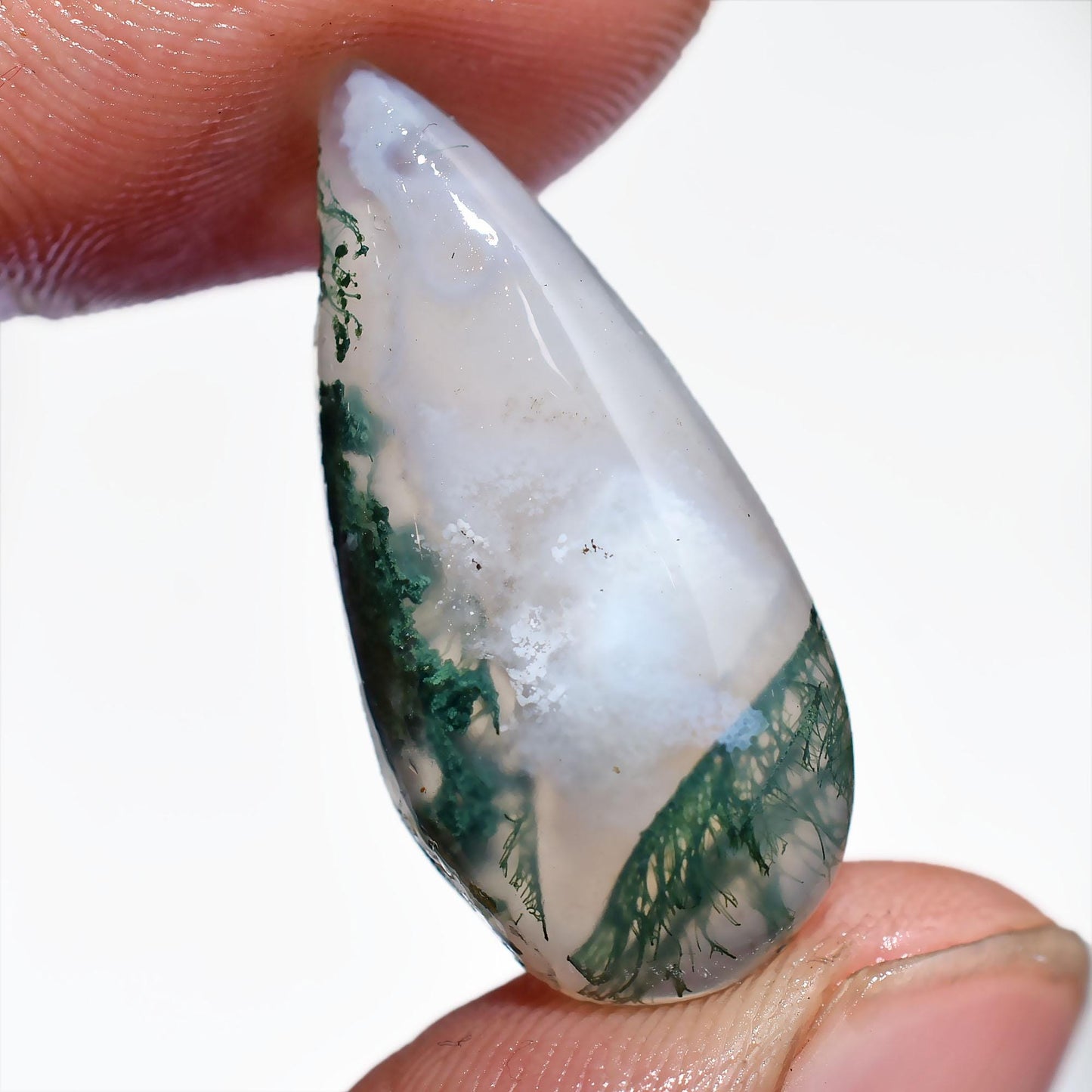 Designer Moss Agate Gemstone - Small Green Pear & Oval Cabochons, Jewelry & Rings