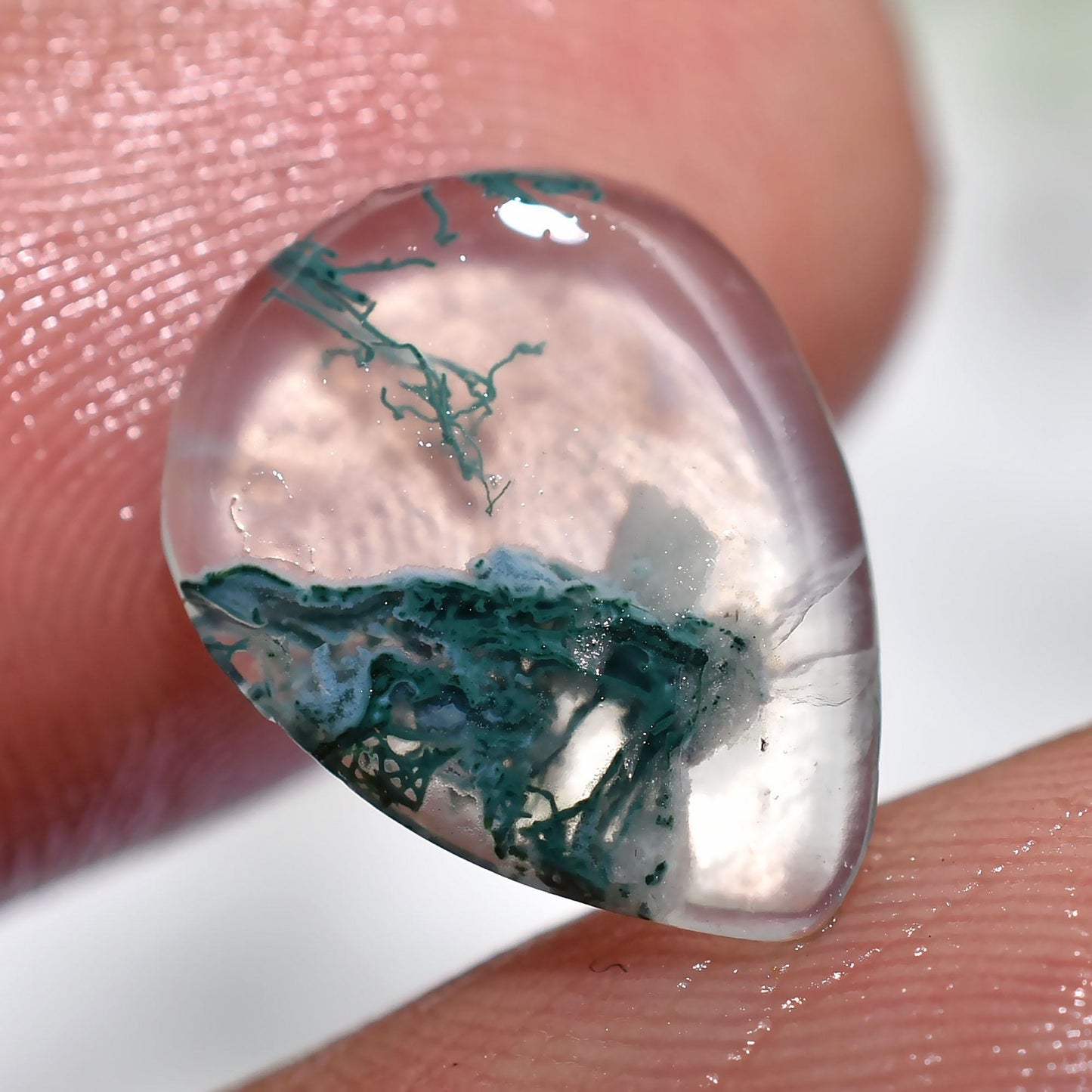 Designer Moss Agate Gemstone - Small Green Pear & Oval Cabochons, Jewelry & Rings