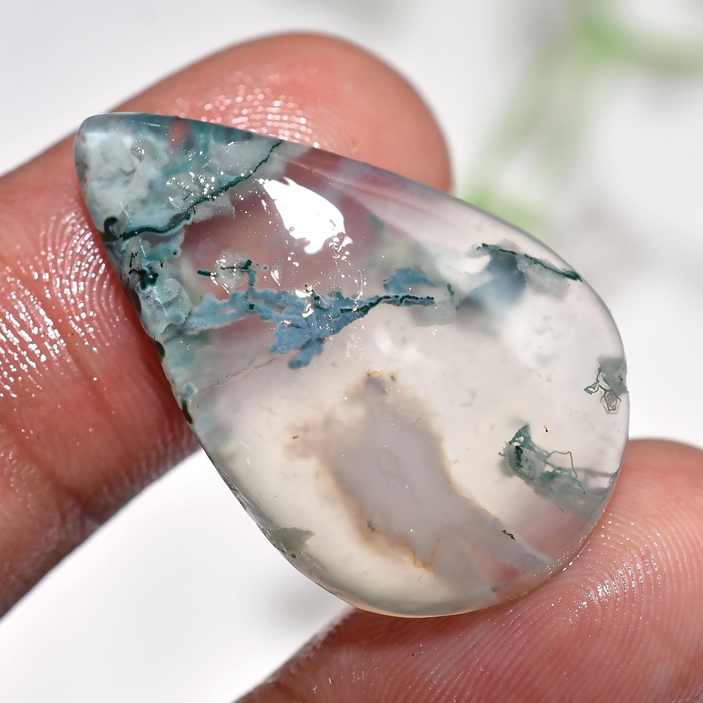 Designer Moss Agate Gemstone - Small Green Pear & Oval Cabochons, Jewelry & Rings
