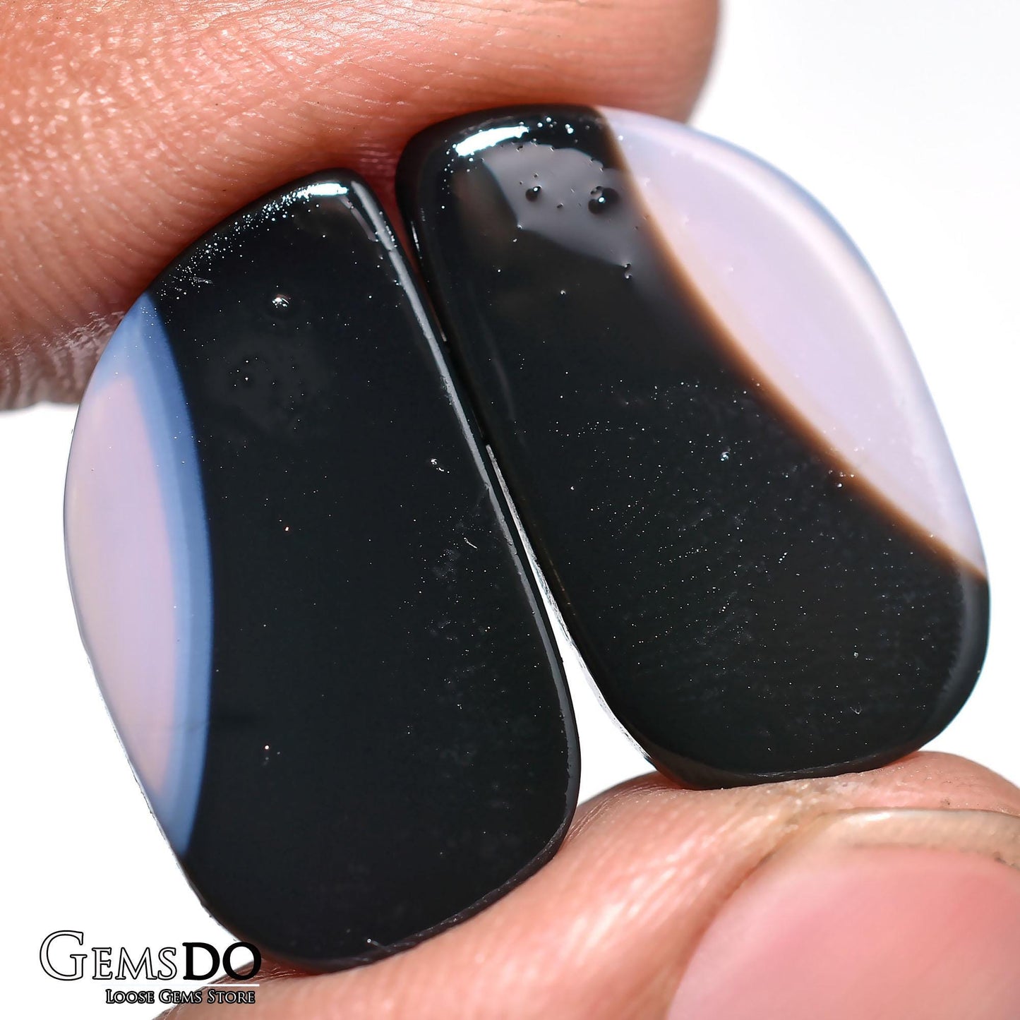 Black Banded Agate Earrings Pair, Natural Loose Gemstones for Jewelry