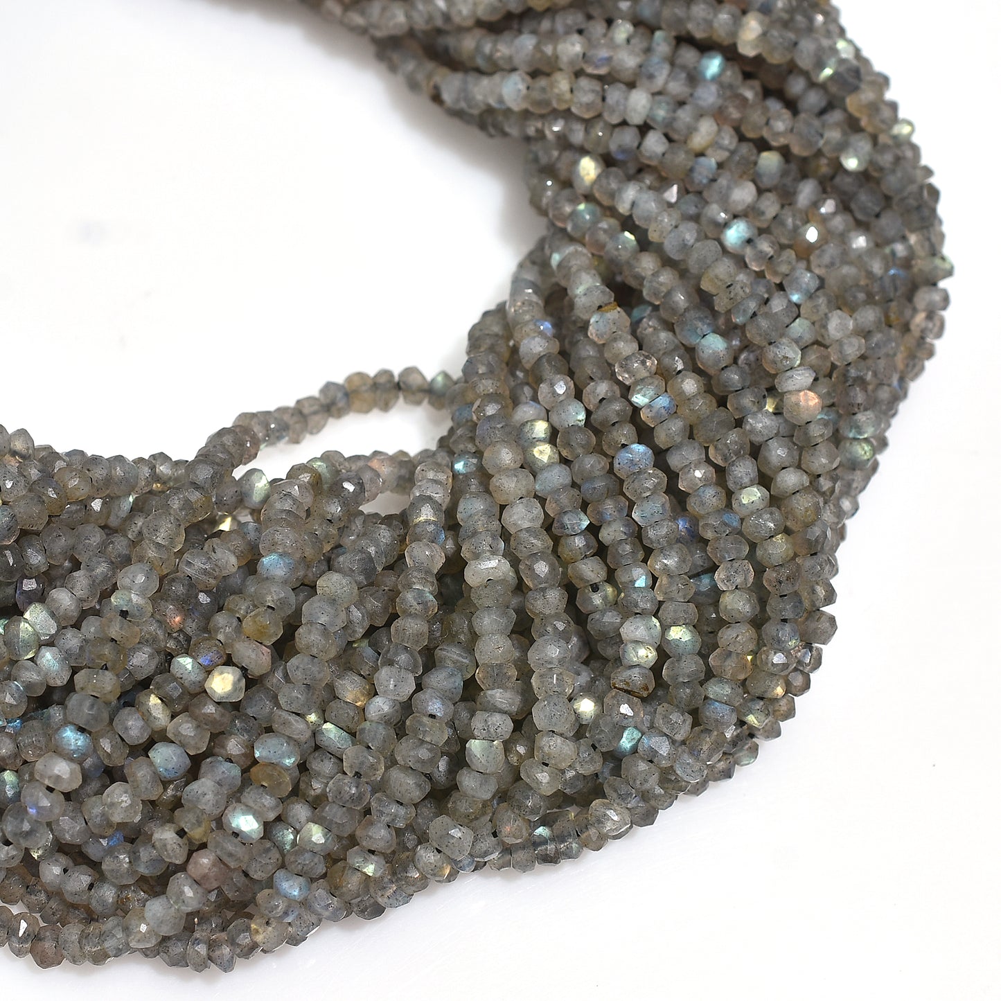 Iridescent Labradorite Faceted Rondelle Gemstone Beads – 13 Inch Wholesale Strand For Jewelry Designs