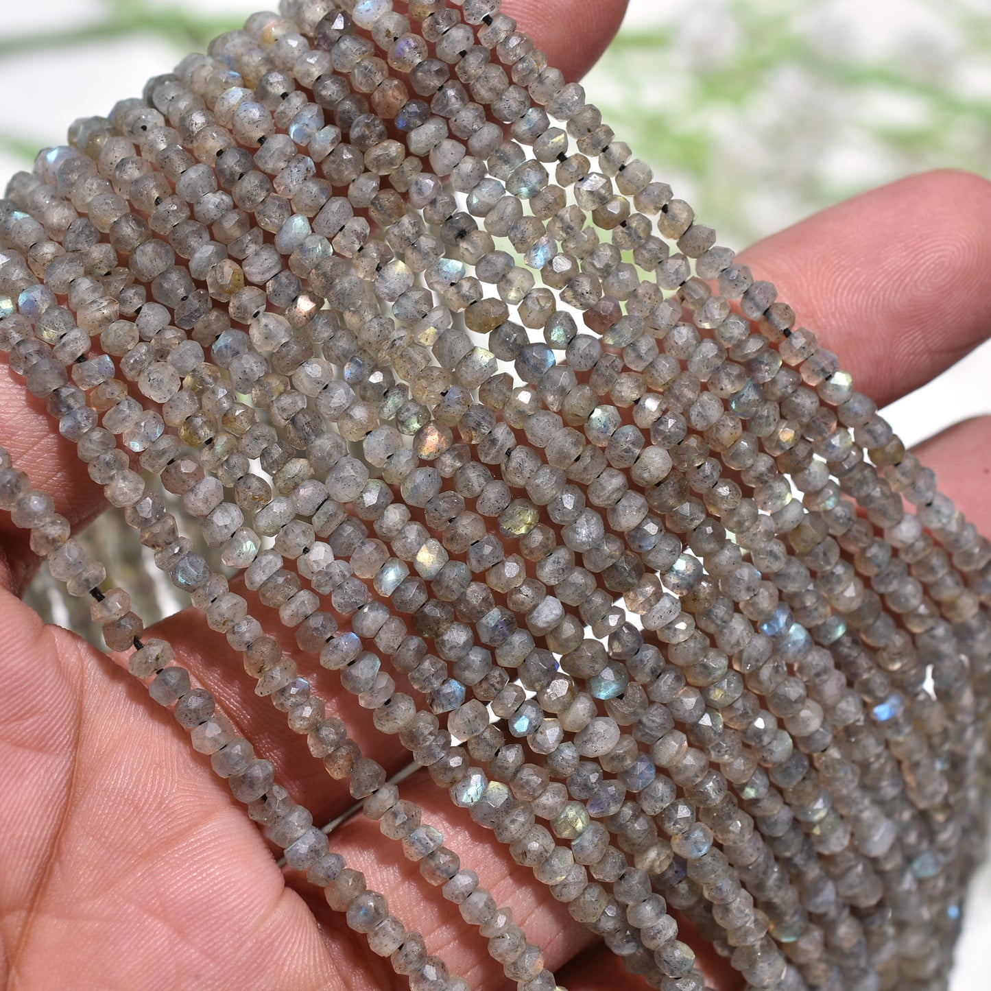 Iridescent Labradorite Faceted Rondelle Gemstone Beads – 13 Inch Wholesale Strand For Jewelry Designs