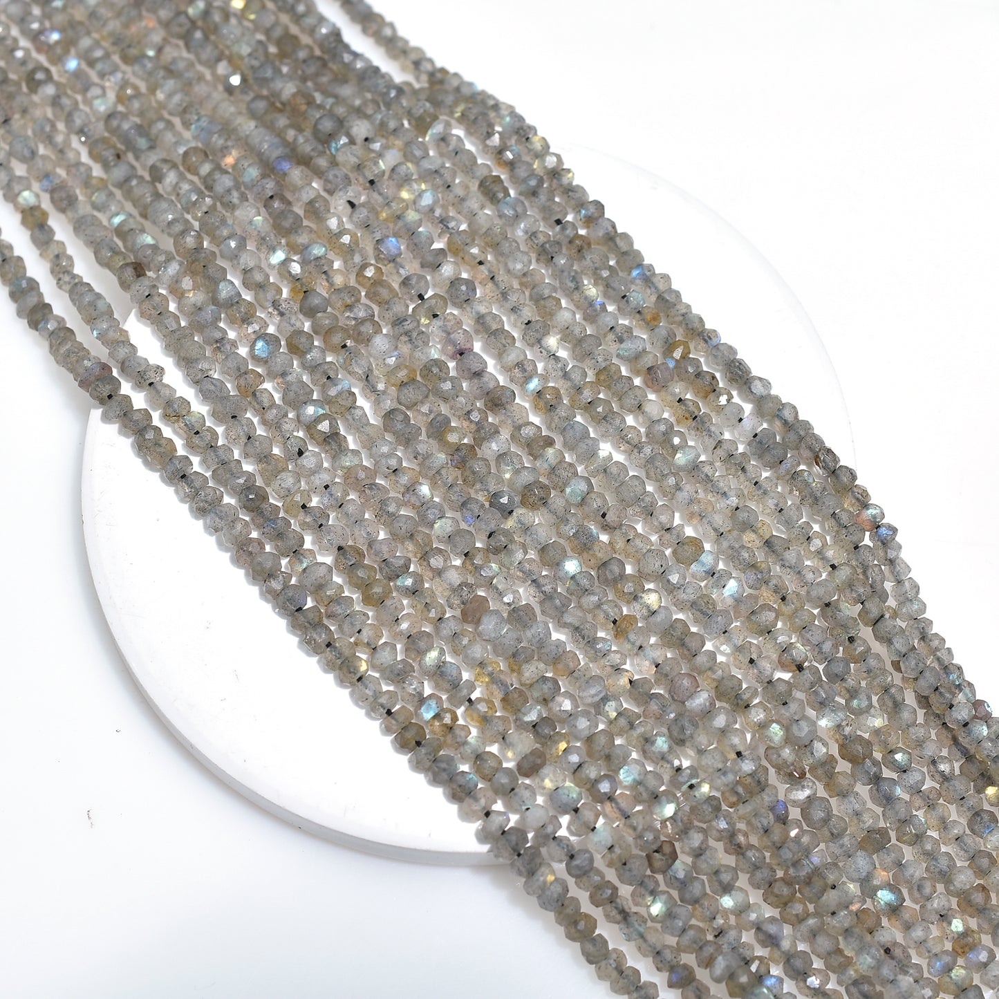 Iridescent Labradorite Faceted Rondelle Gemstone Beads – 13 Inch Wholesale Strand For Jewelry Designs
