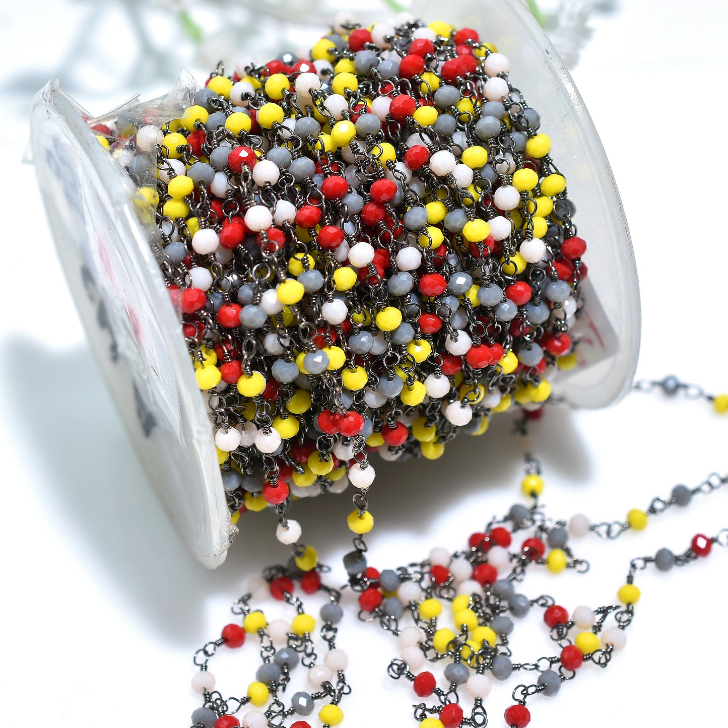 Vibrant Rosary Chain with Black Plating - Wholesale Multi Color Gemstone Beads Bulk Lot