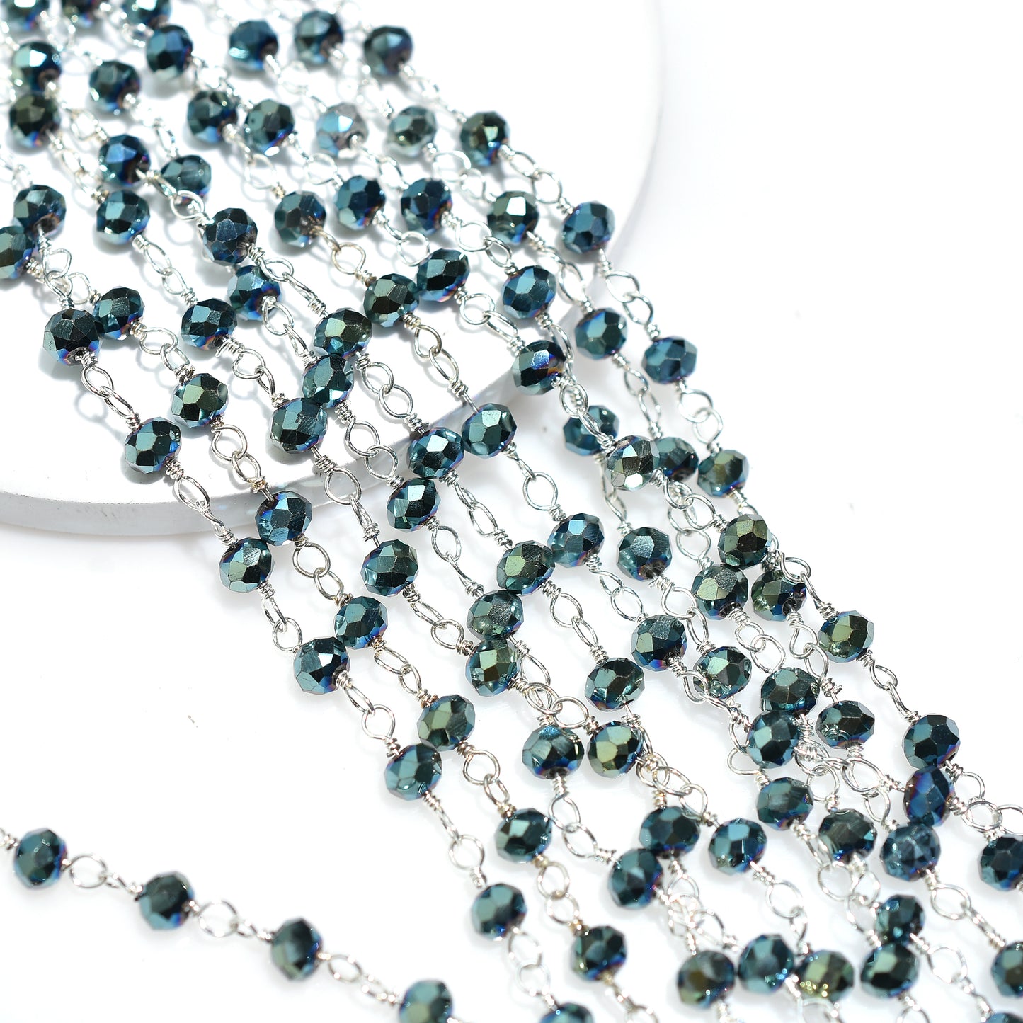 Beautiful Pyrite Hydro Rosary Chain with Silver Coating - Silver Plating Gemstone Chain Lot