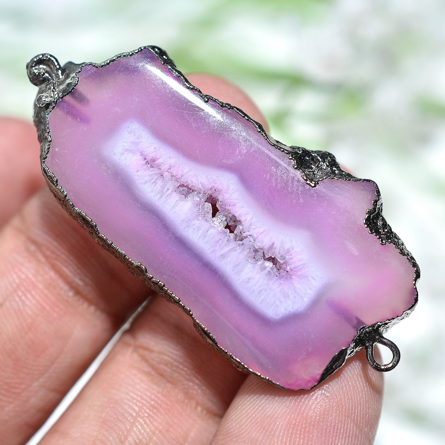 Trendy Electroplated Pink Druzy Connector – Handmade Solar Stone Jewelry Supply