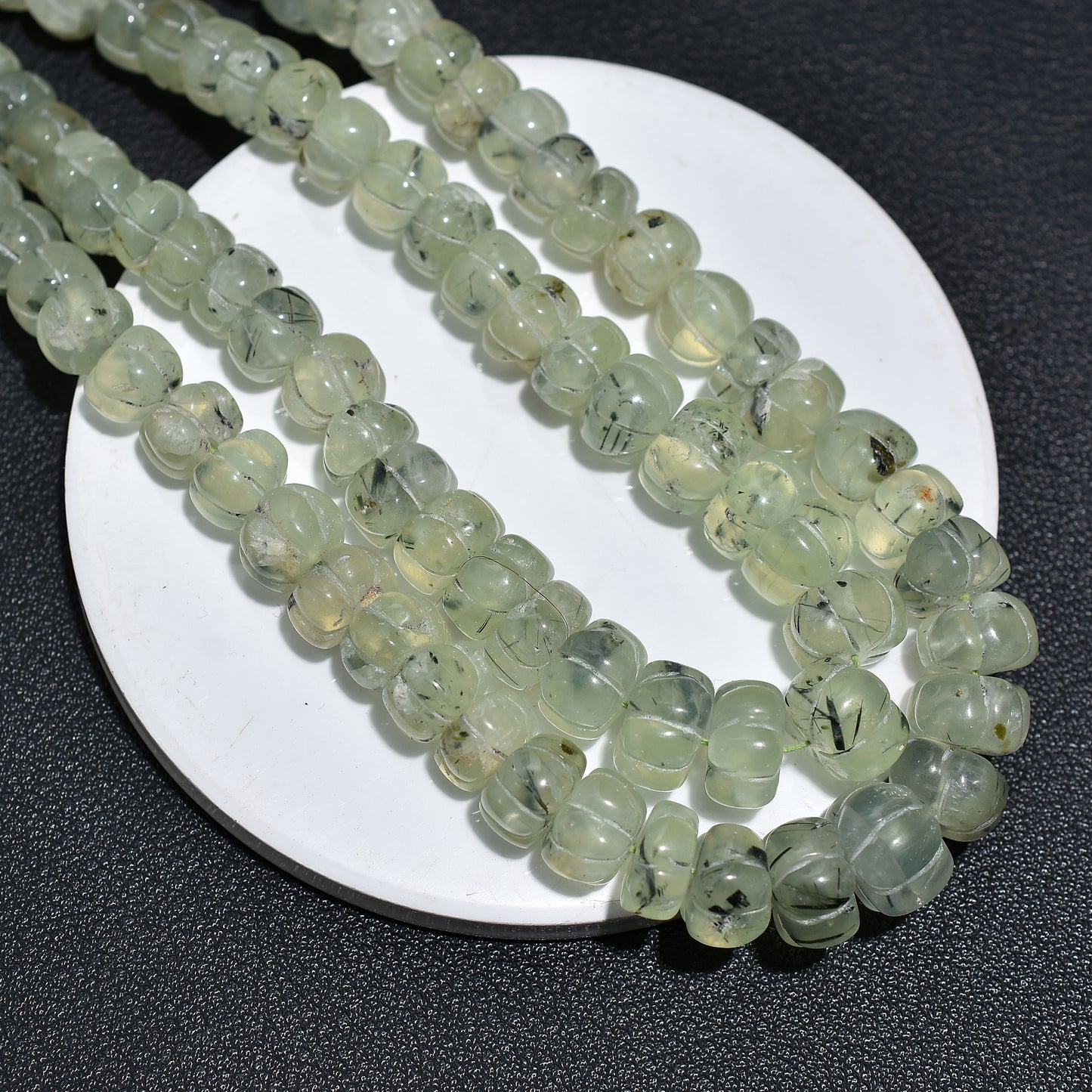 Green Dew Prehnite Petal Melons Beads- Wholesale Carved Tiny Gemstones Strand