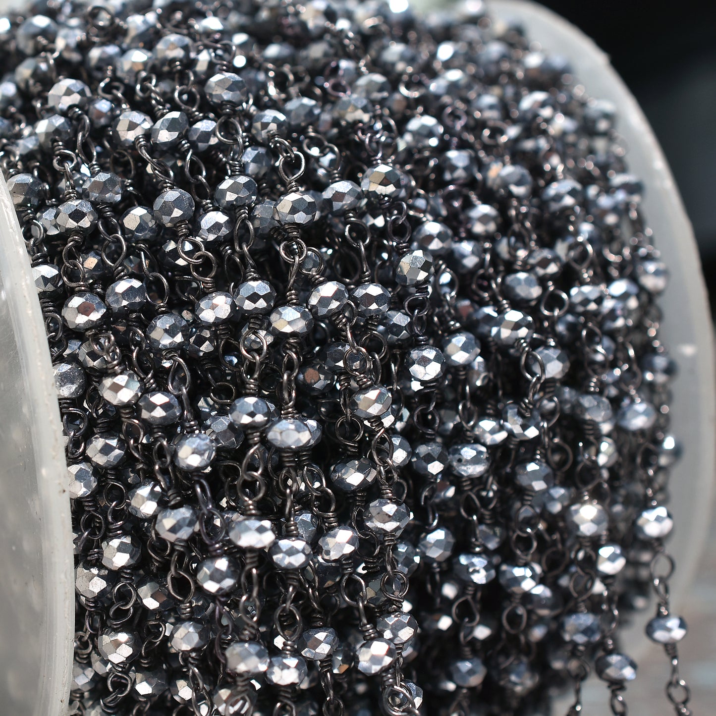 Sparkling Pyrite and Hydro Rosary - Wholesale Black Plating Gemstones Linking Chain for Crafts