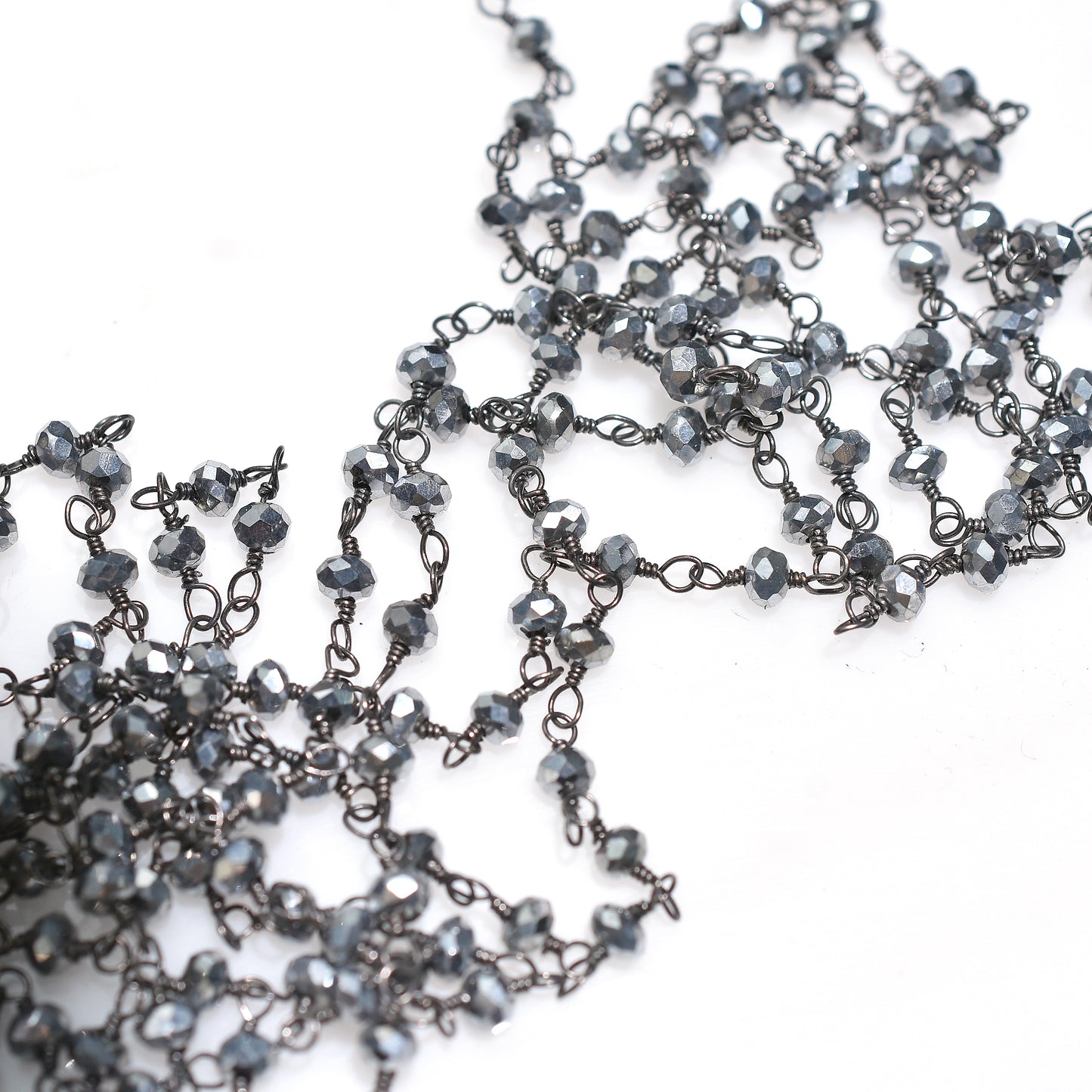 Sparkling Pyrite and Hydro Rosary - Wholesale Black Plating Gemstones Linking Chain for Crafts
