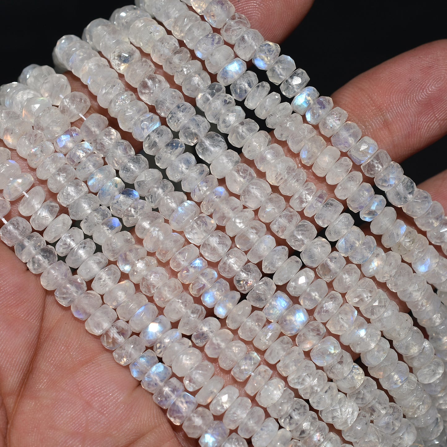 Beautiful Rainbow Moonstone Faceted Rondelle Beads – 15 Inch Strand Wholesale Flashy Gemstone For DIY Jewelry
