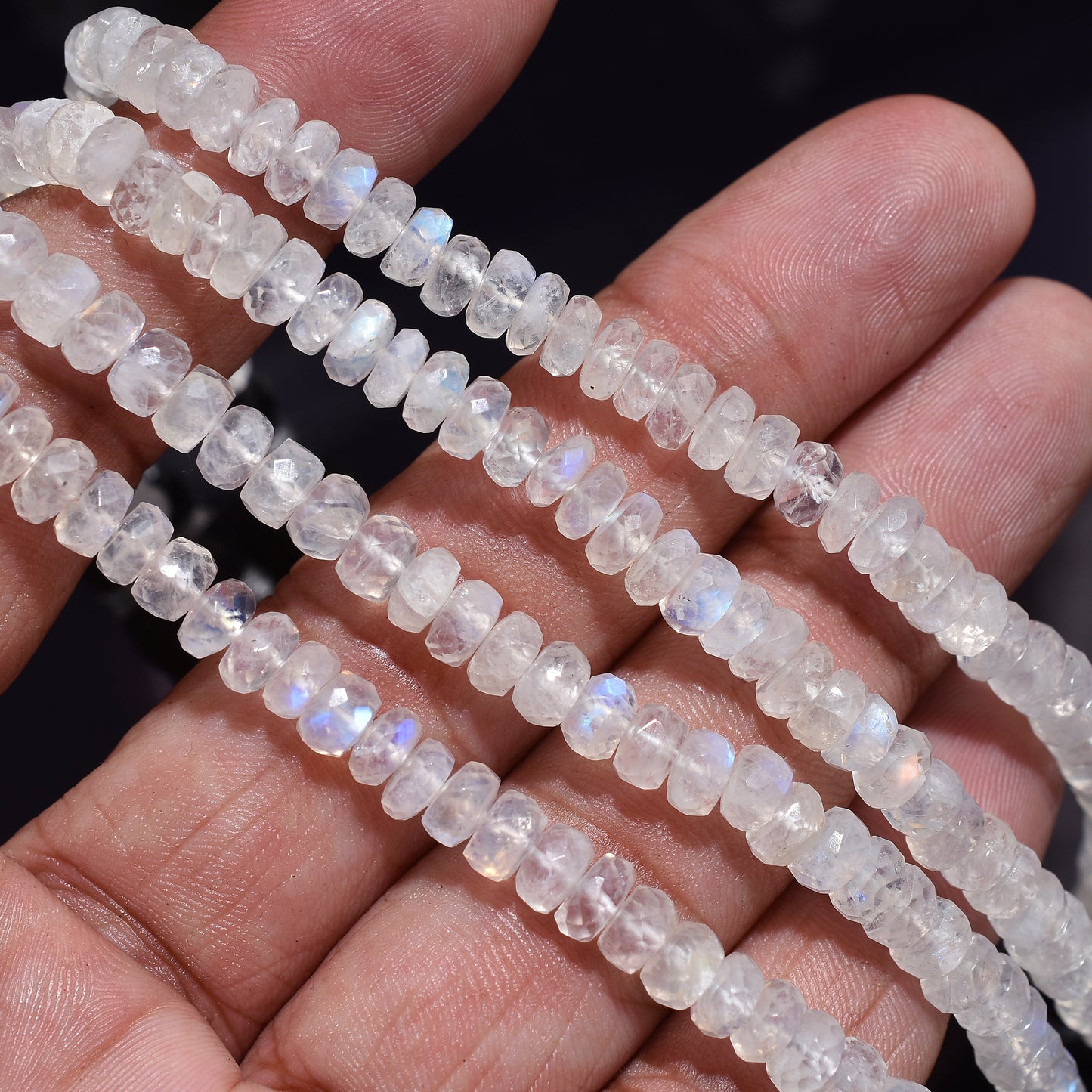 Wholesale Rainbow Moonstone Faceted Rondelle Beads – 7 Inch Gemstone Strand For Handmade Jewelry