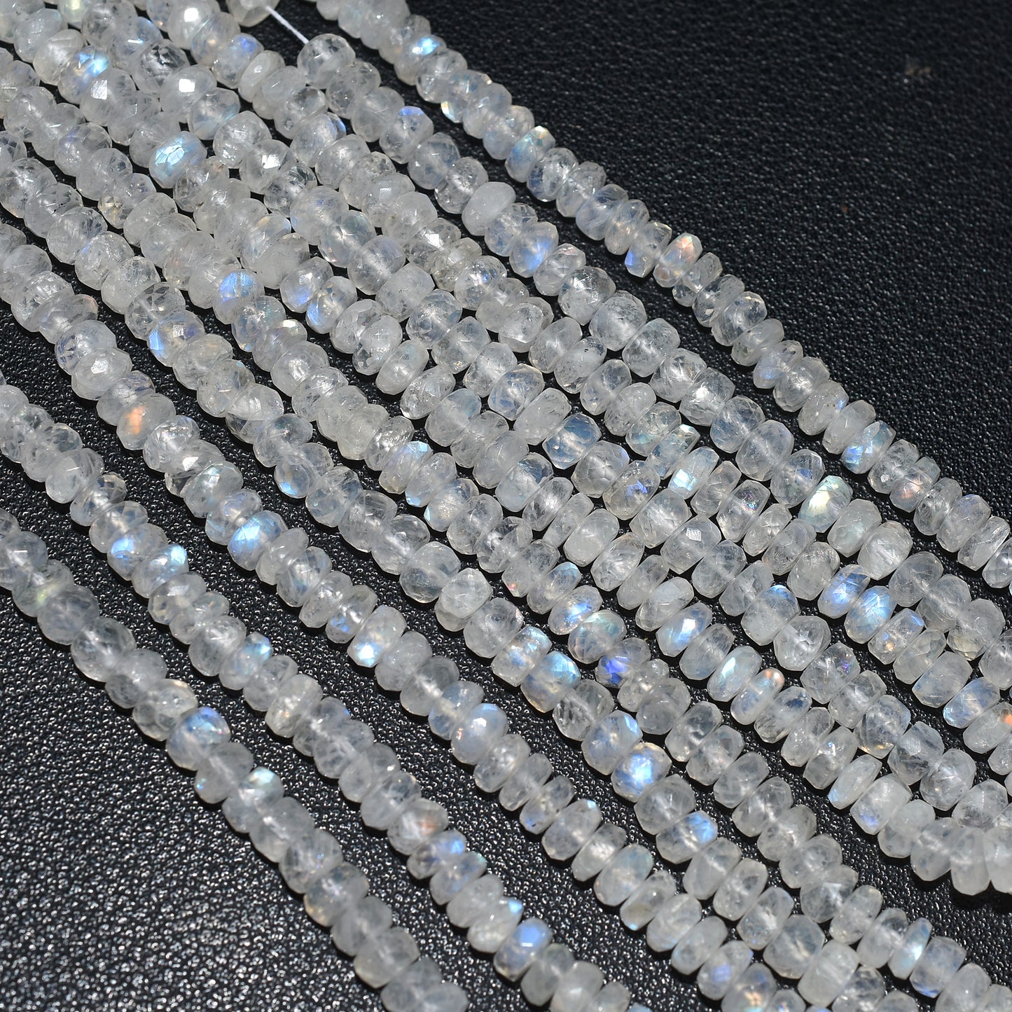 Beautiful Rainbow Moonstone Faceted Rondelle Beads – 15 Inch Strand Wholesale Flashy Gemstone For DIY Jewelry