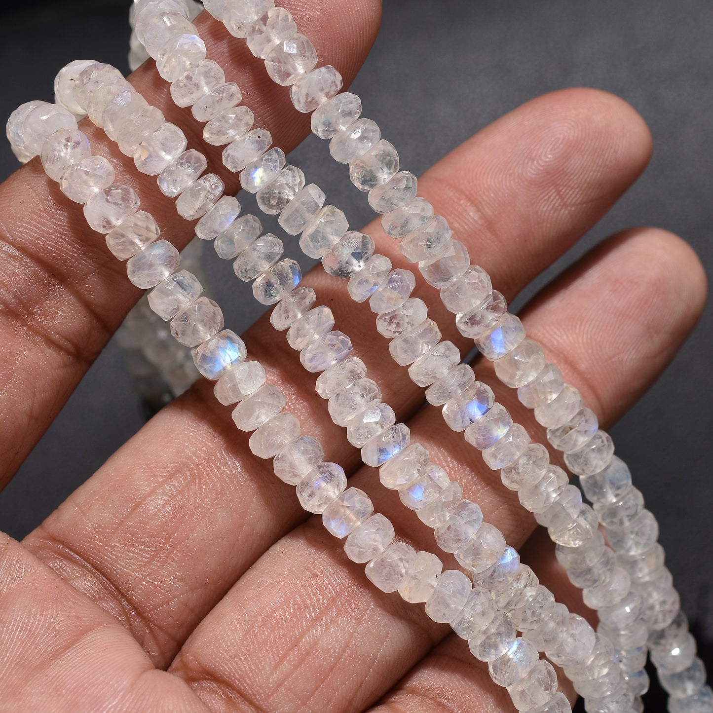 Wholesale Rainbow Moonstone Faceted Rondelle Beads – 7 Inch Gemstone Strand For Handmade Jewelry