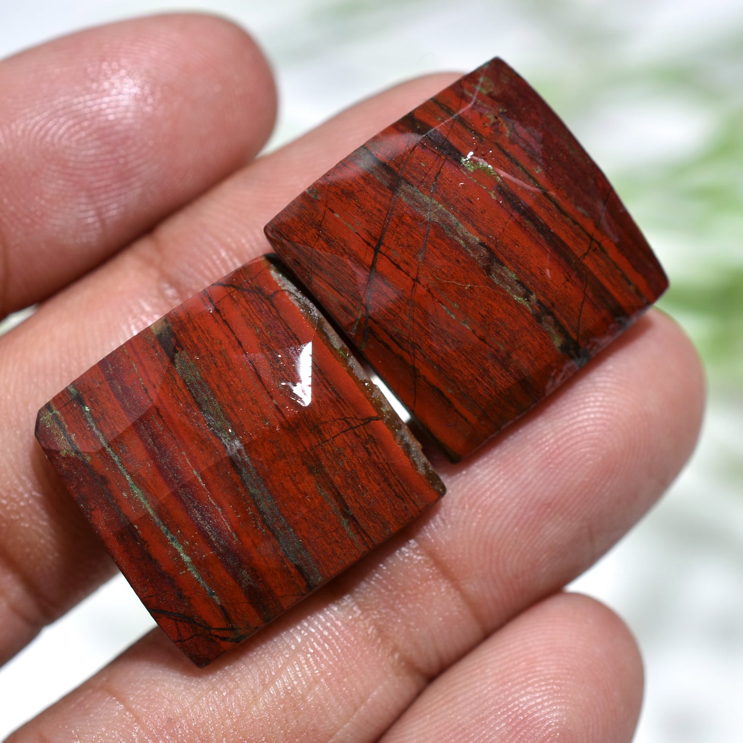 Stunning Red Jasper Gemstone Pair - Wholesale Faceted Rose Cut Stone Set for Jewelry Making"