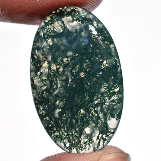 Moss Agate Cabochon - Lush Green Oval Gemstone